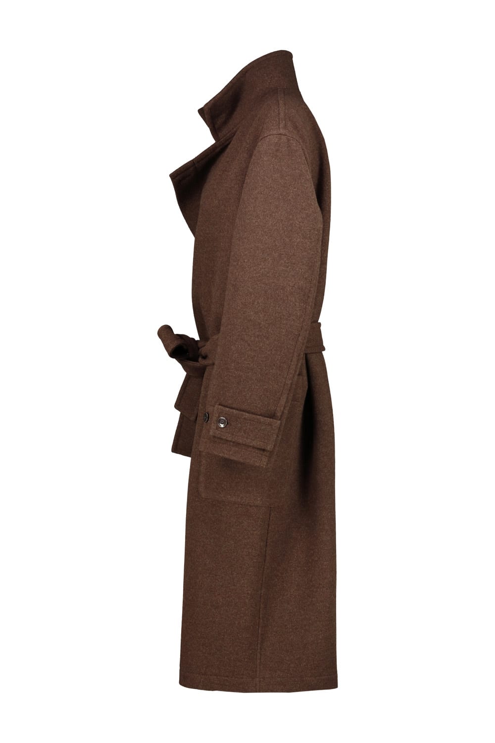 Shop Lemaire Wrap Coat With Contrast Stitch In Brown Chine