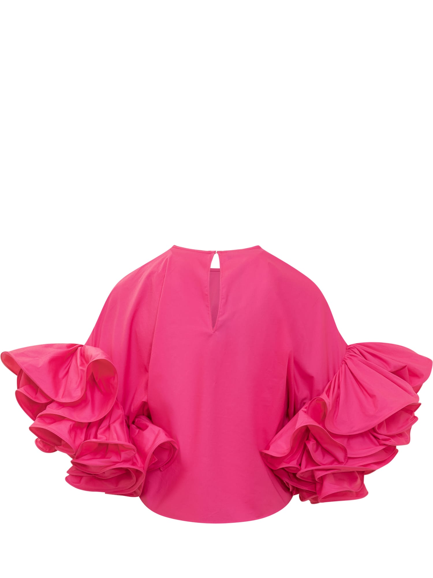 Shop Rochas Ruffled Sleeves Top In Bright Pink