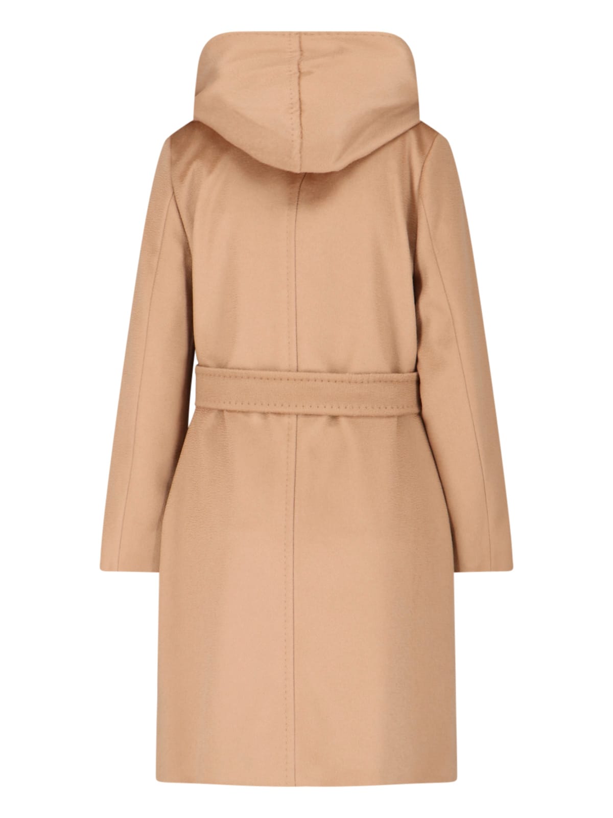 Max Mara Belted Waist Hooded Jacket Pockets In Brown