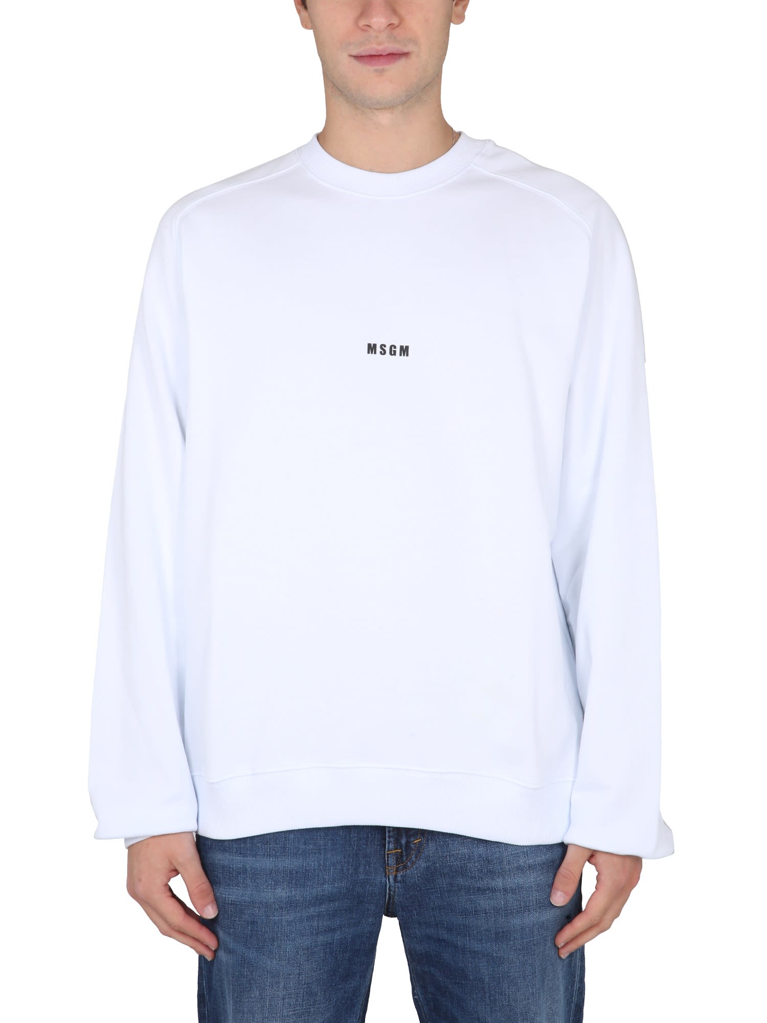 Msgm Logo Printed Crewneck Sweatshirt In Bianco