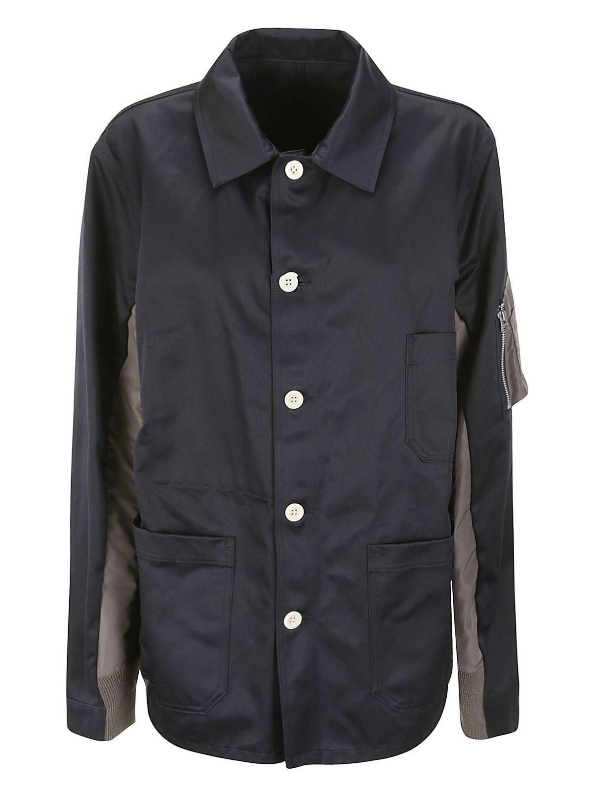 Sacai Buttoned Long-sleeved Jacket In Navy