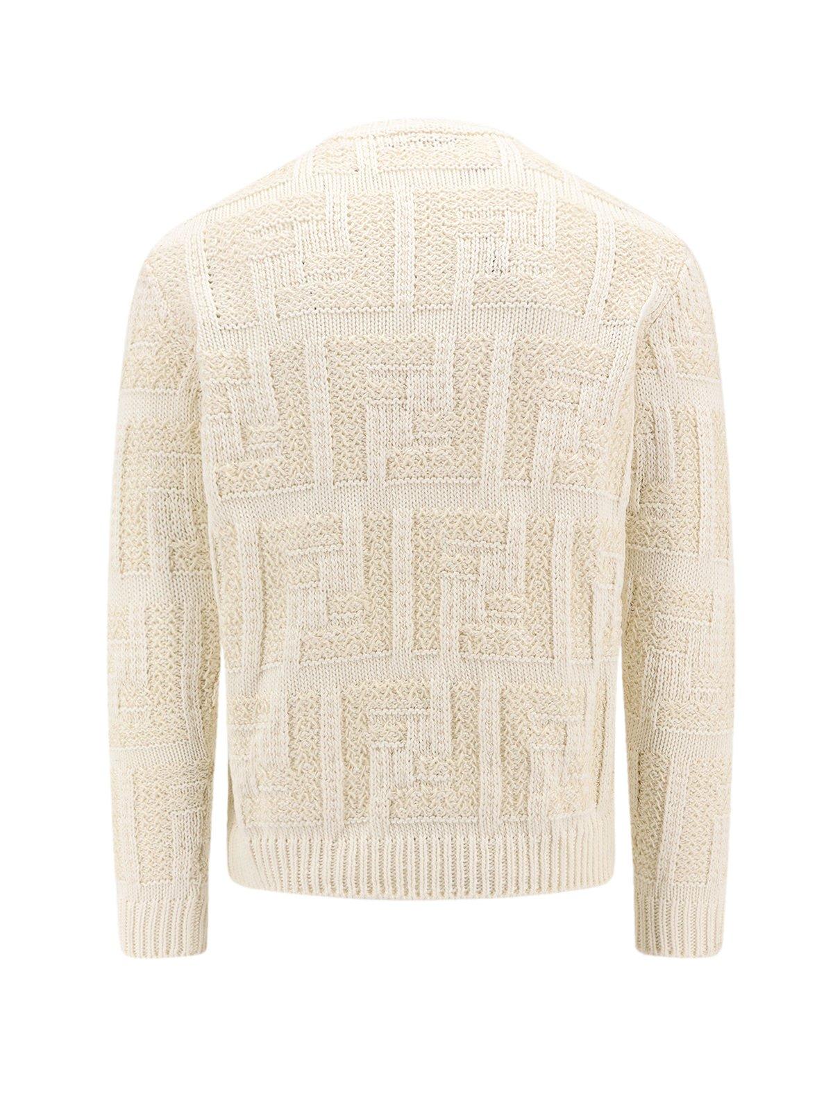 Shop Fendi Ff Embroidered Long-sleeved Sweater In White