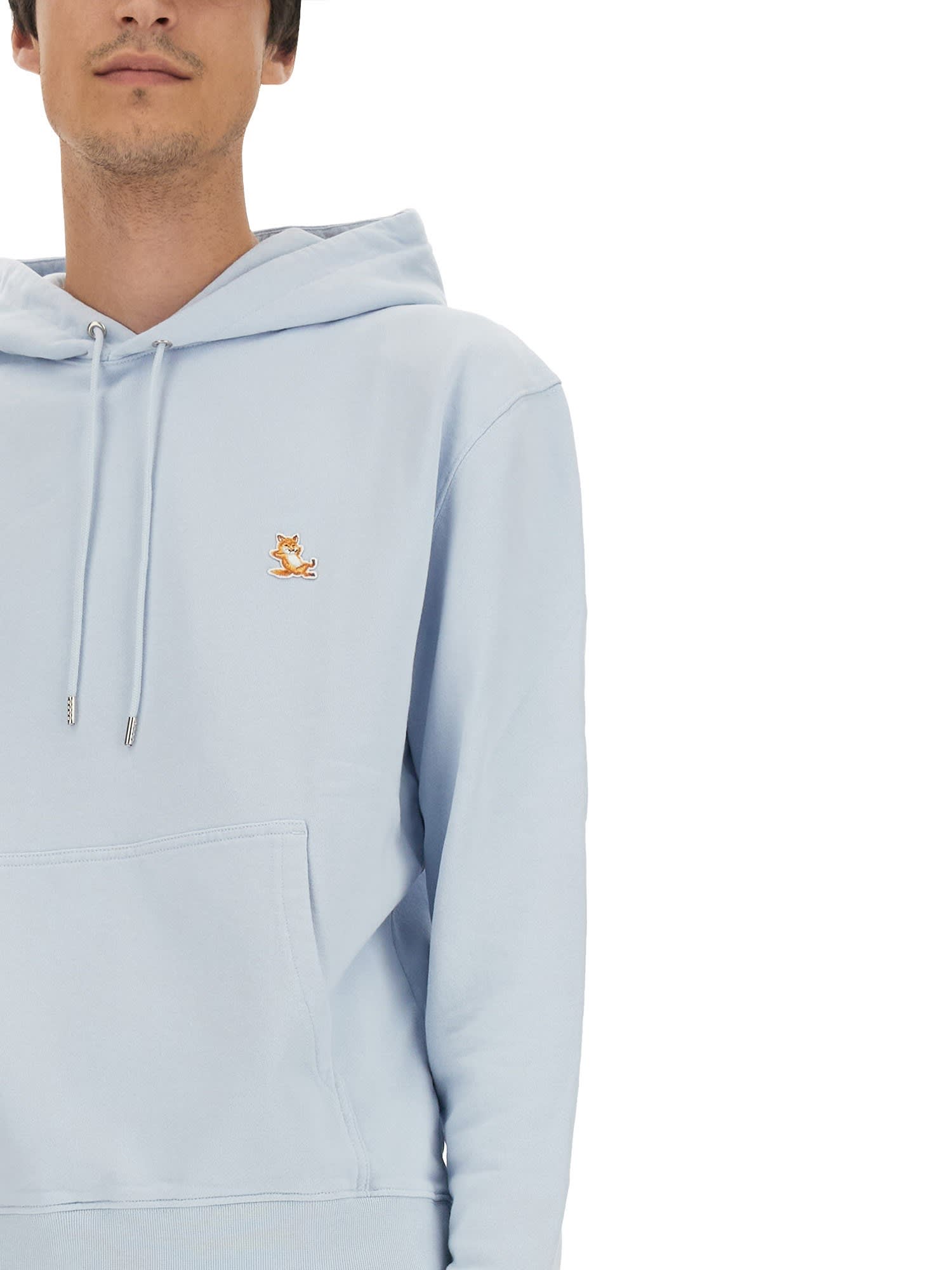 Shop Maison Kitsuné Sweatshirt With Logo Patch In Sky Blue