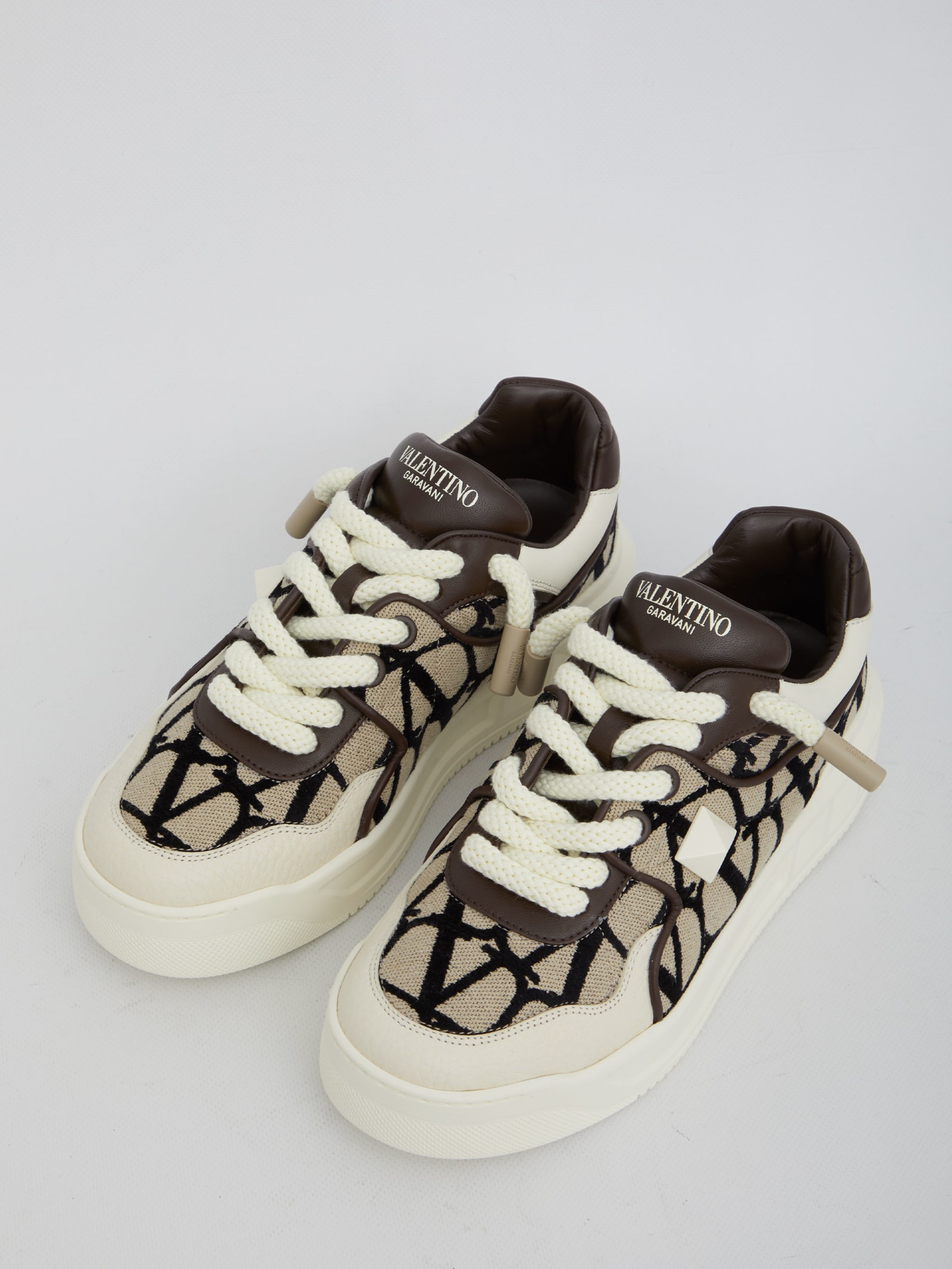 Shop Valentino Low-top One Stud Xl Sneakers In Beige