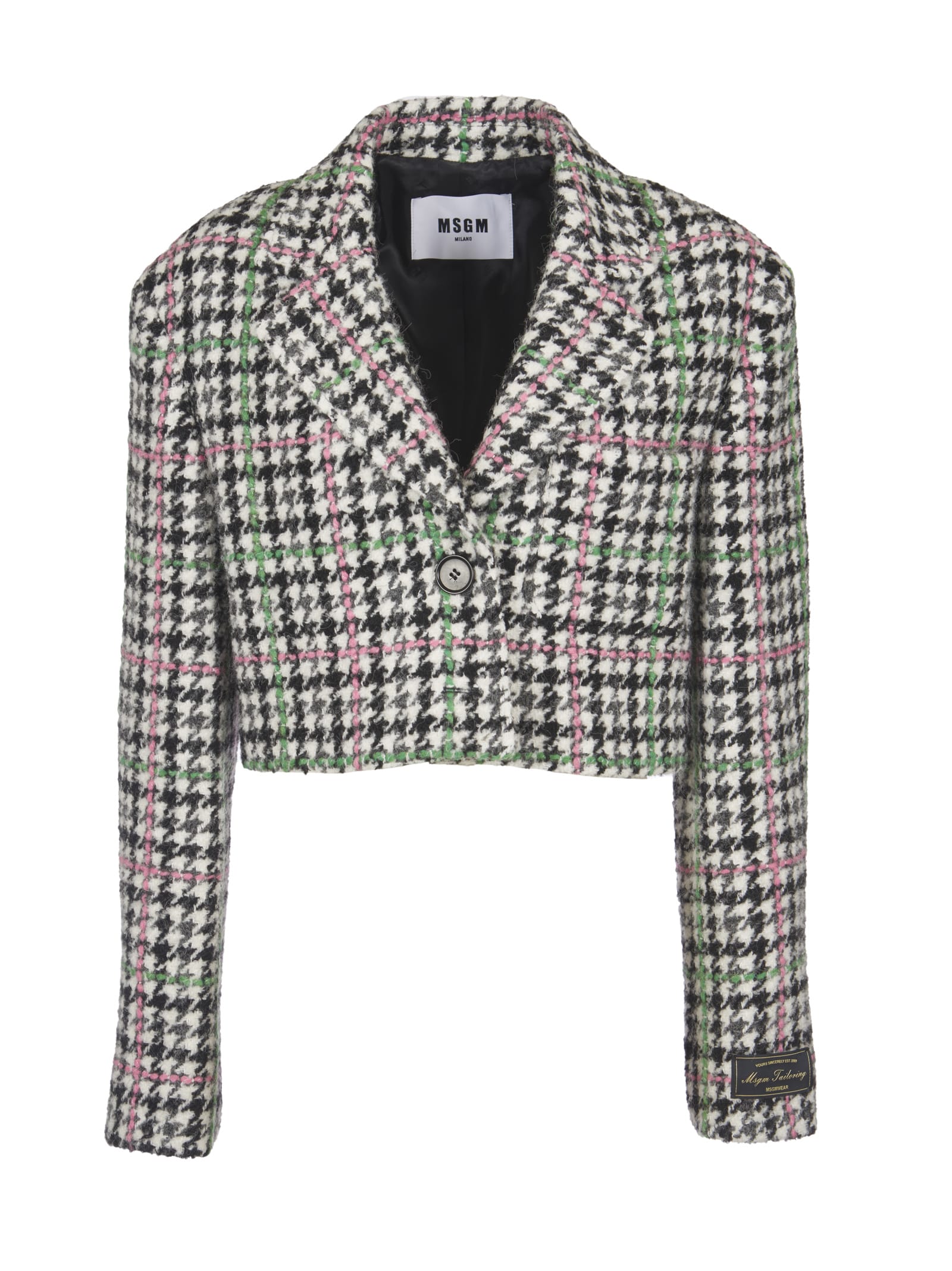 MSGM SINGLE BUTTON HOUNDSTOOTH CROPPED JACKET