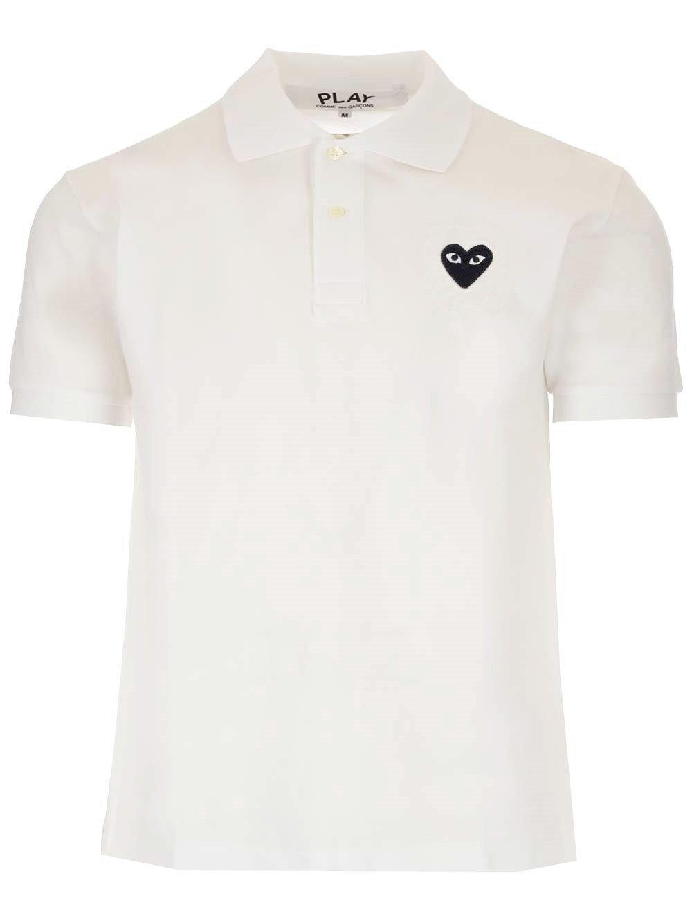 Shop Comme Des Garçons Play Heart Logo Patch Polo Shirt In White