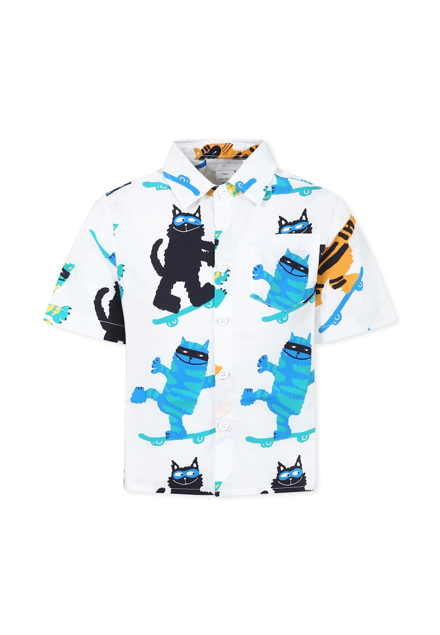 Stella Mccartney White Shirt For Boy With Cats In White