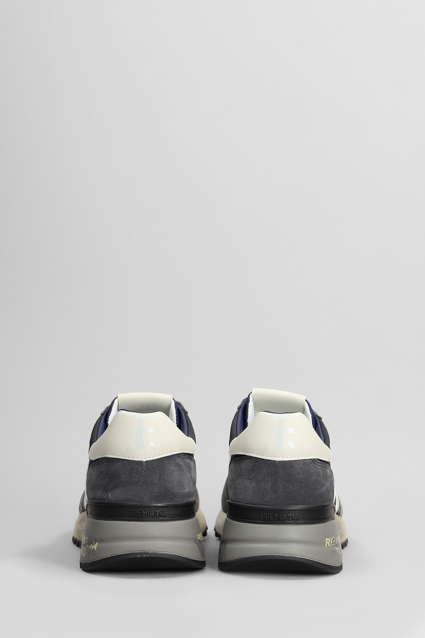 Shop Premiata Lander Sneakers In Grey Suede And Fabric