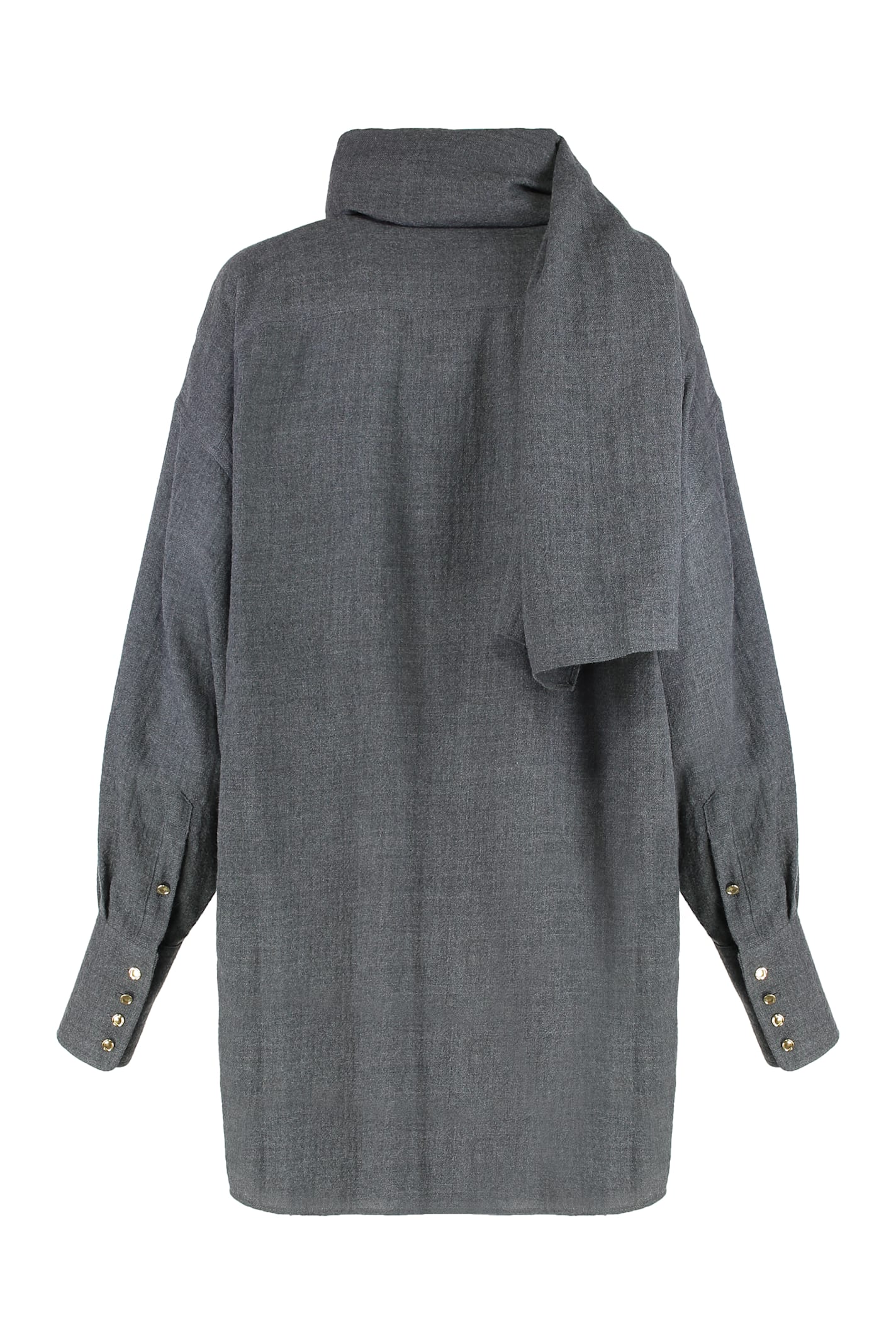 Darkpark Womens Grey Melange Georgia Detachable-scarf Wool Shirt Xs In Gray