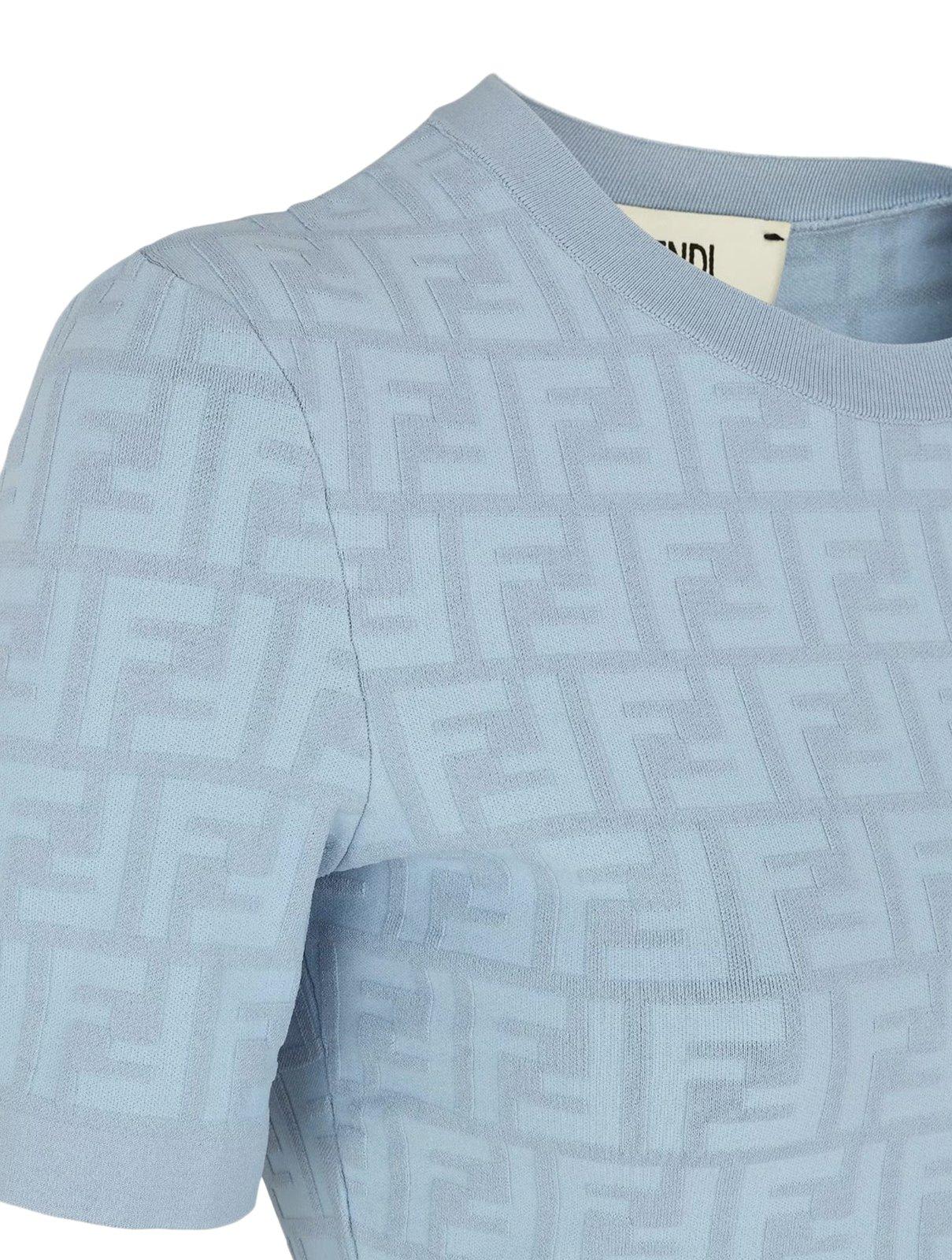 Shop Fendi Crewneck Short-sleeved Jumper In Clear Blue