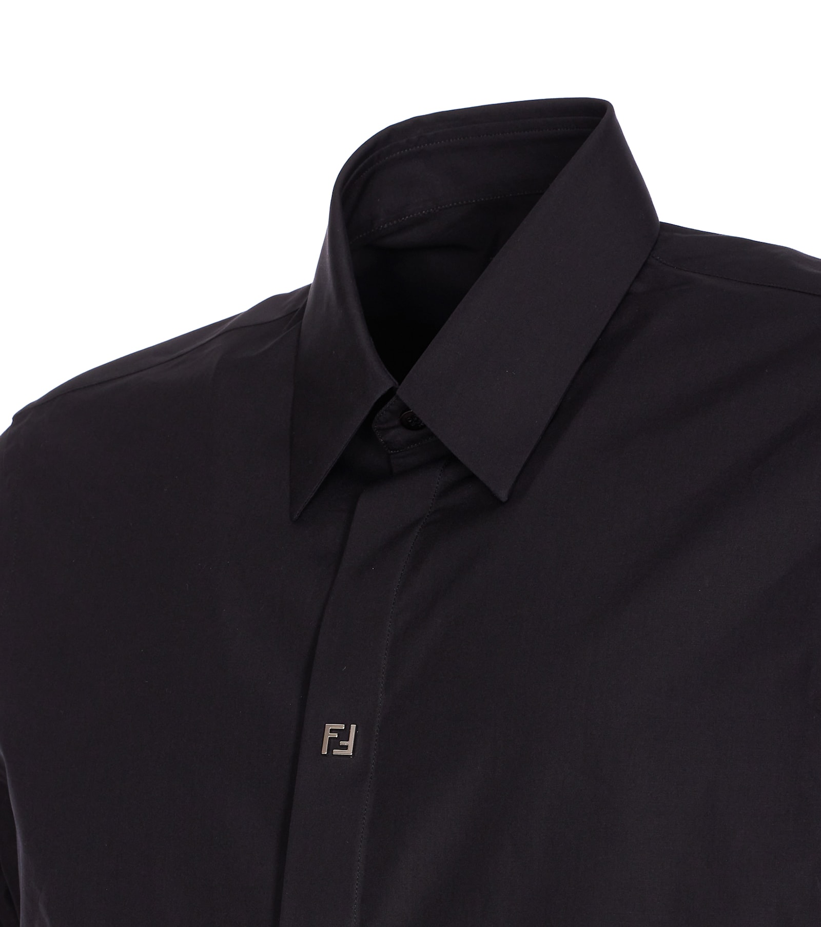 Fendi Men Micro Ff Detail Shirt In Black