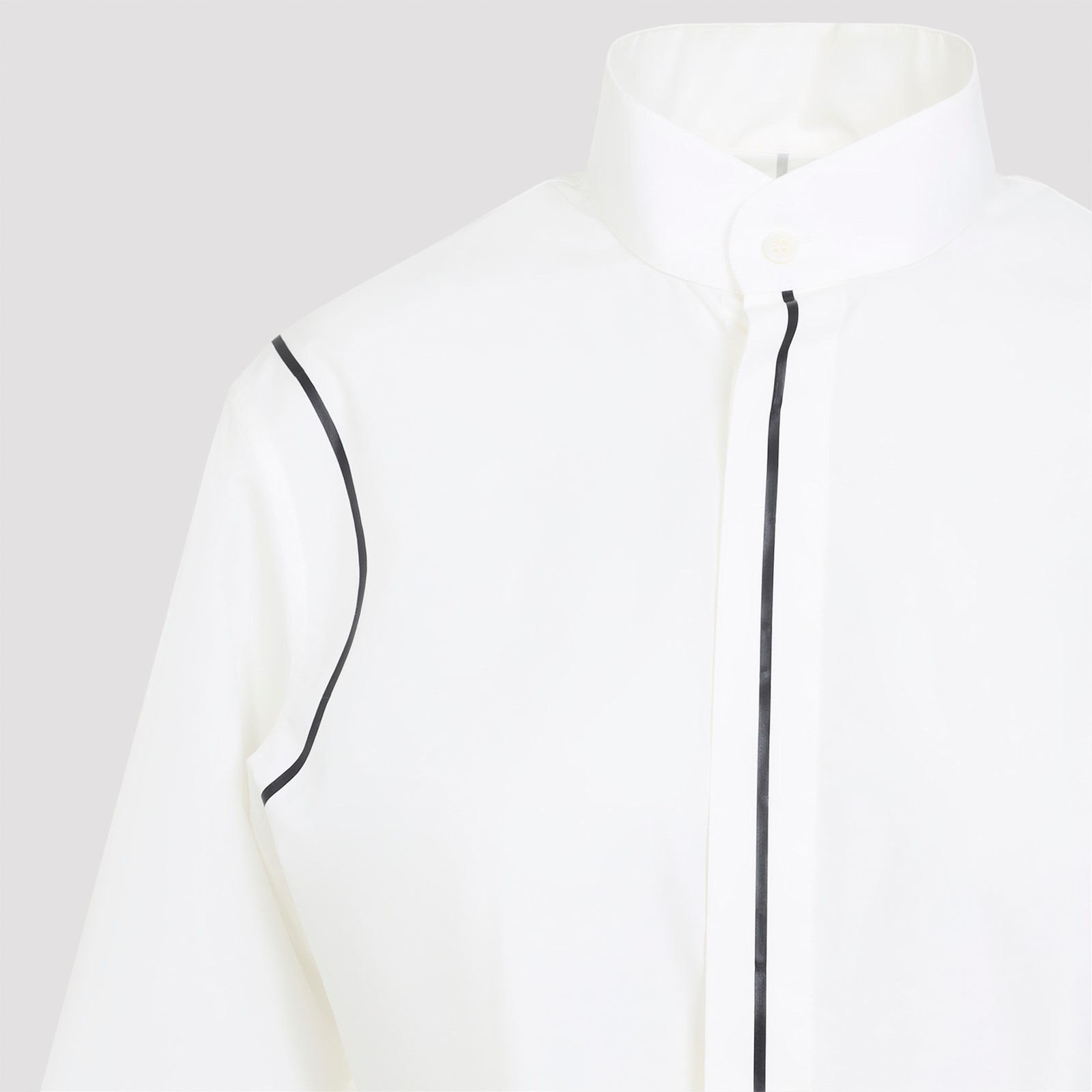 Mm6 Maison Margiela Stand-up Collar Off-white Cotton Shirt With Geometric Stripes In White