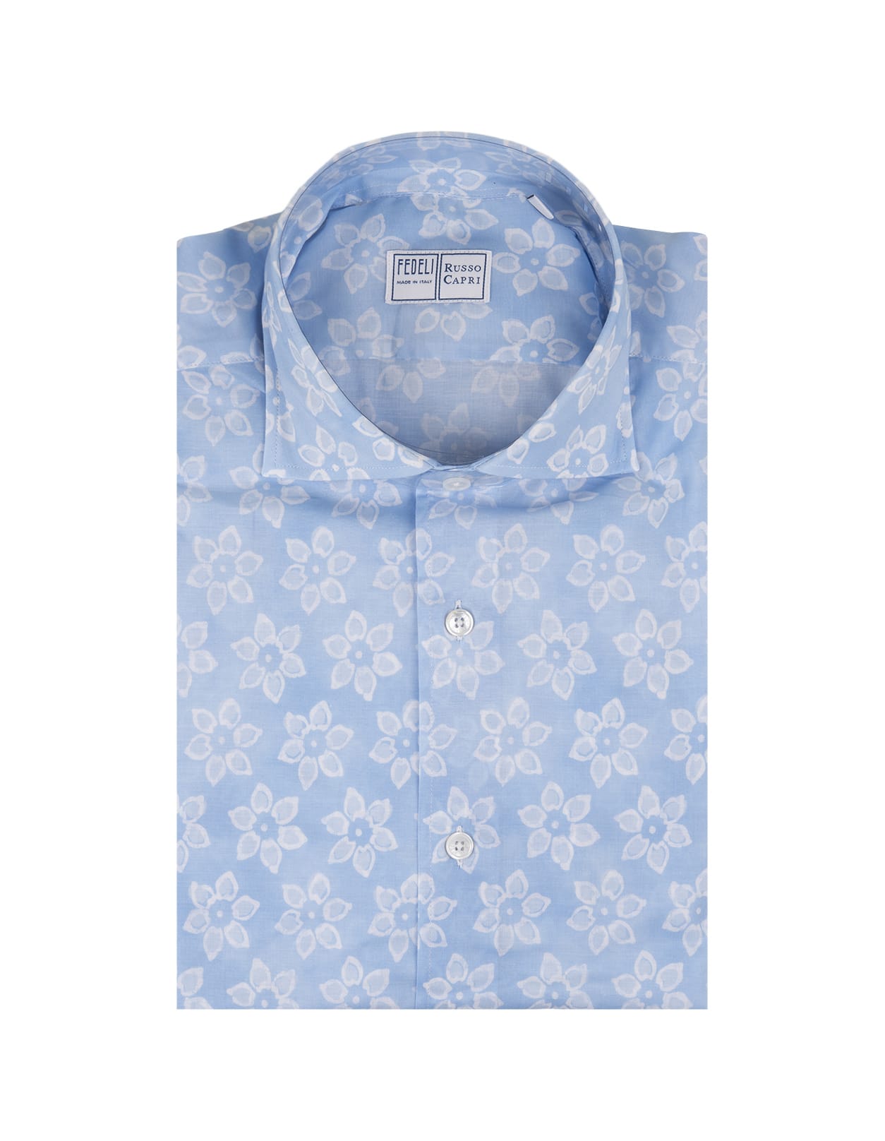 Shop Fedeli Sky Blue Panamino Sean Shirt With Floral Pattern