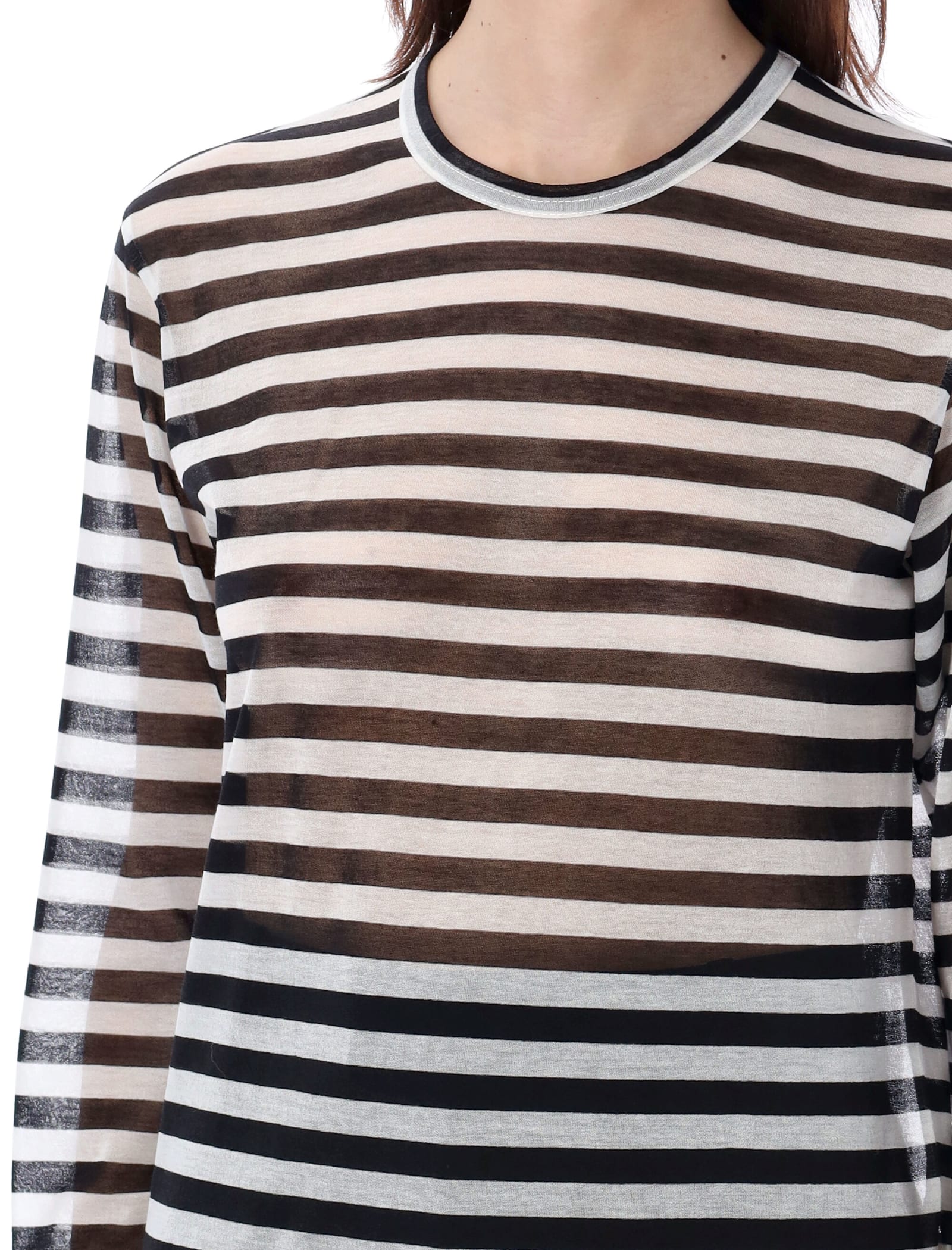 Shop Junya Watanabe T-shirt Poly Stripes In Black White
