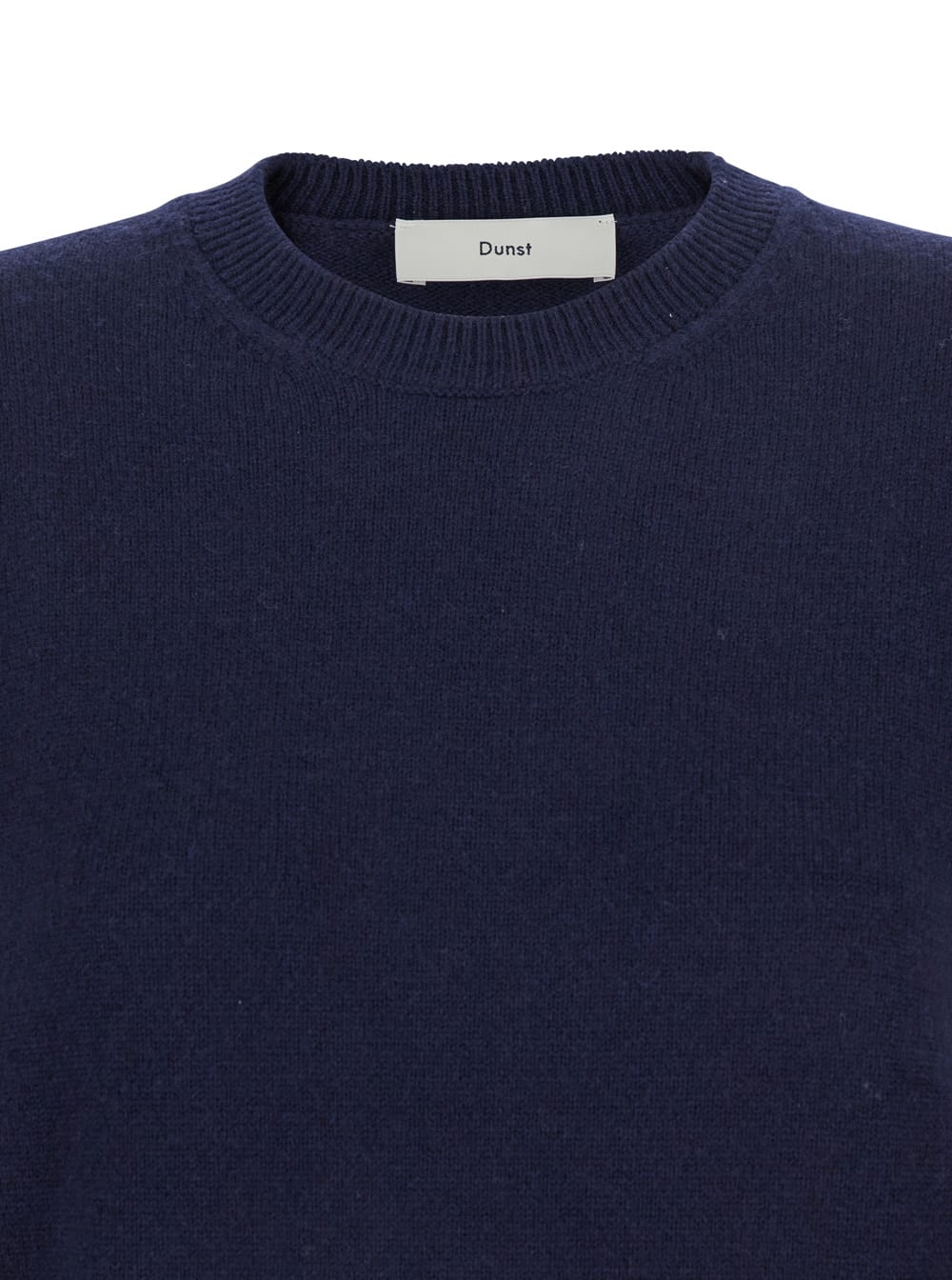 Dunst Blue Crew Neck Sweater With Ribbed Details In Cashmere Man In Animal Print