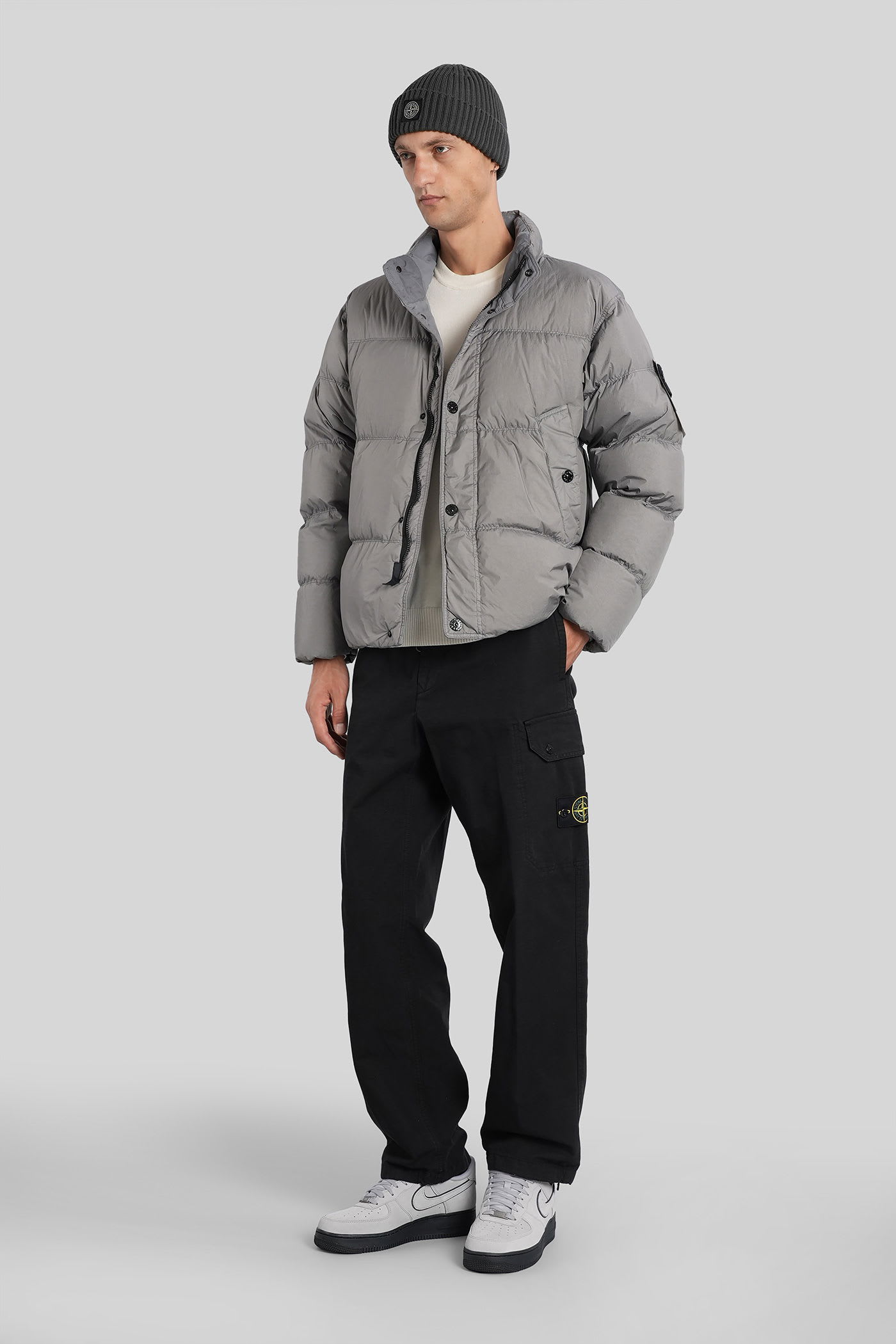 Stone Island Grey Recycled Nylon Reps Down Jacket In Gray