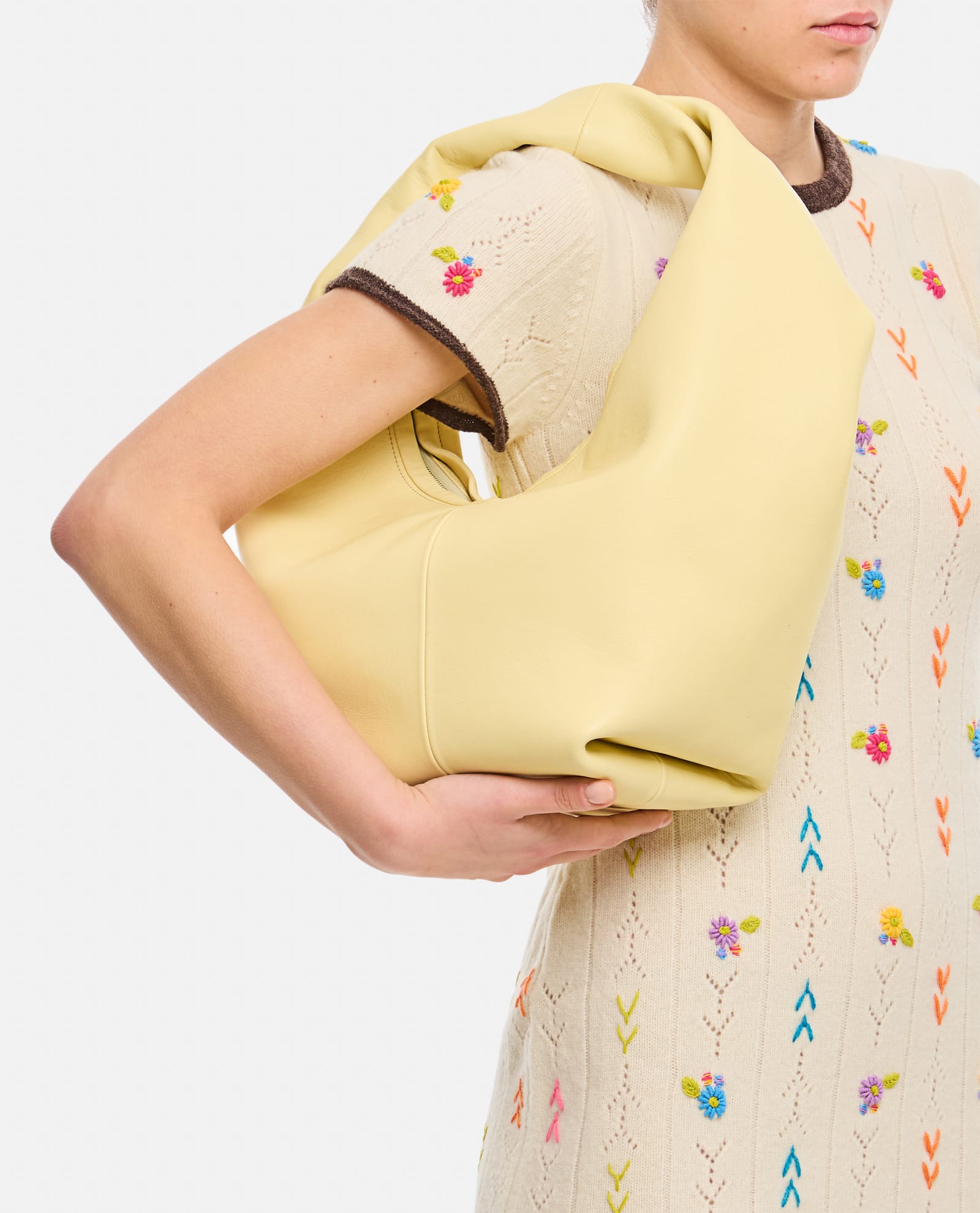 Shop Maeden Yela Leather Hobo Bag In Beige