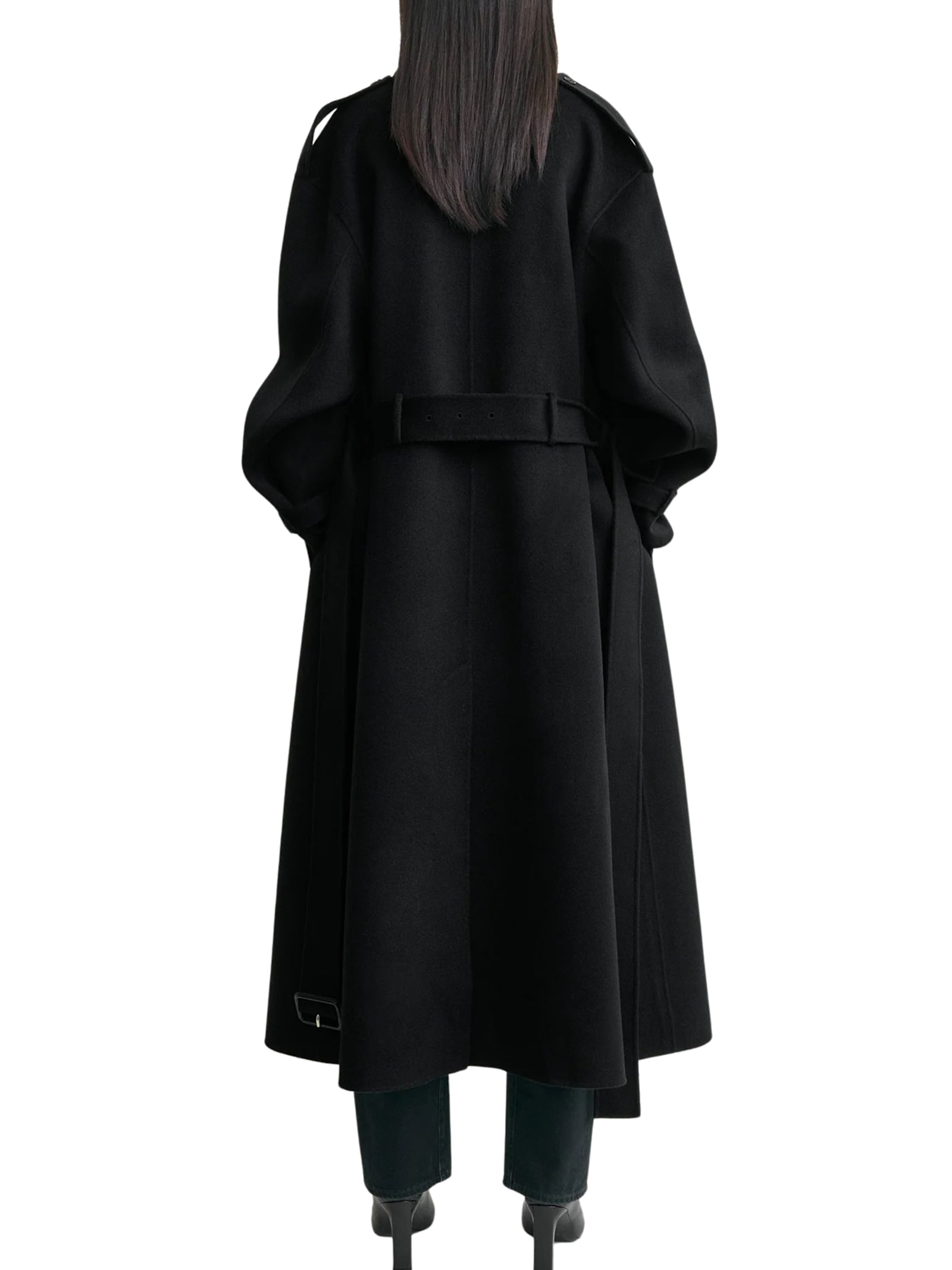 Totême Belted Double-breasted Wool Coat In Black