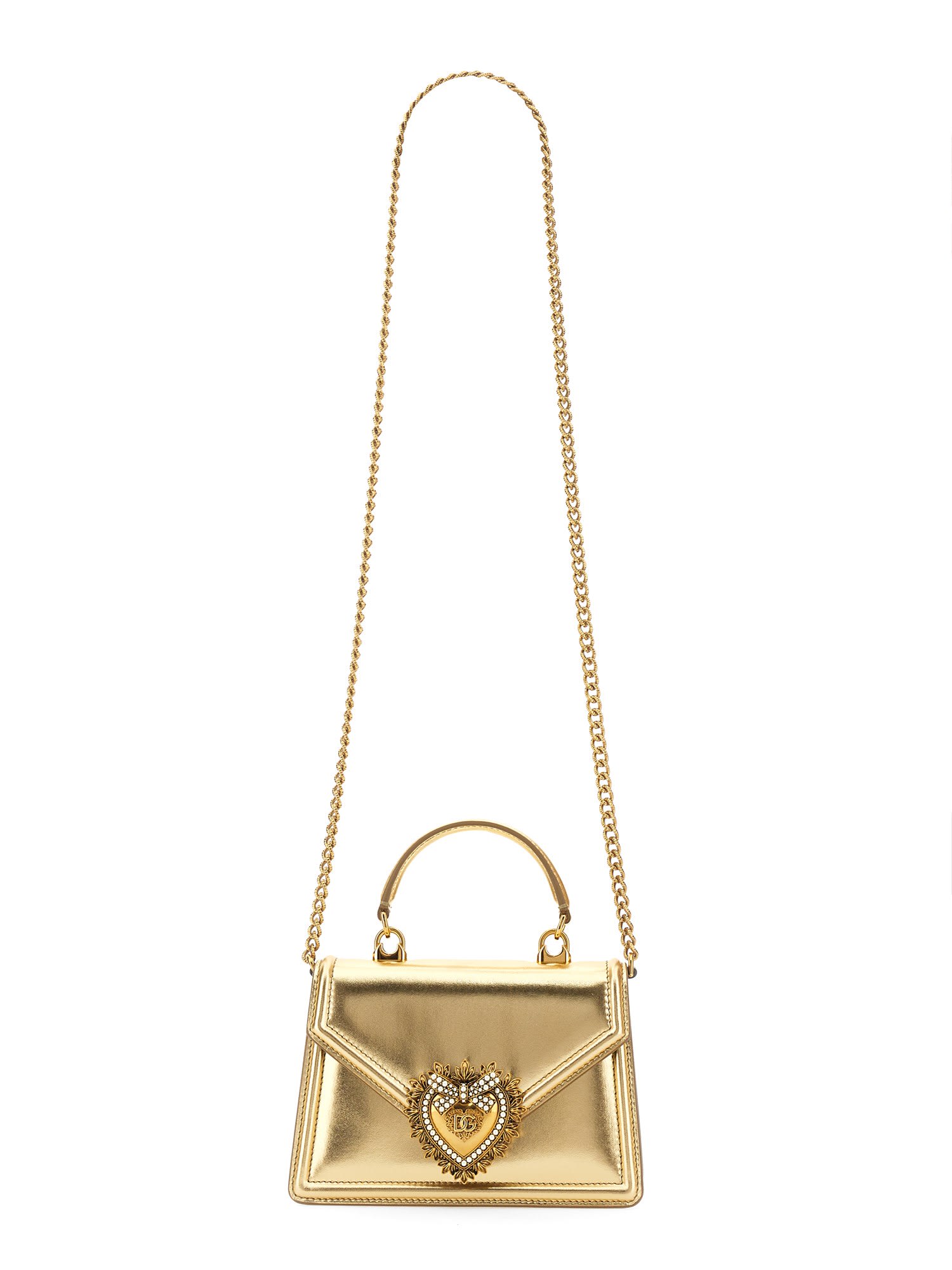 Dolce & Gabbana Small Devotion Metallic Top Handle Bag In Gold