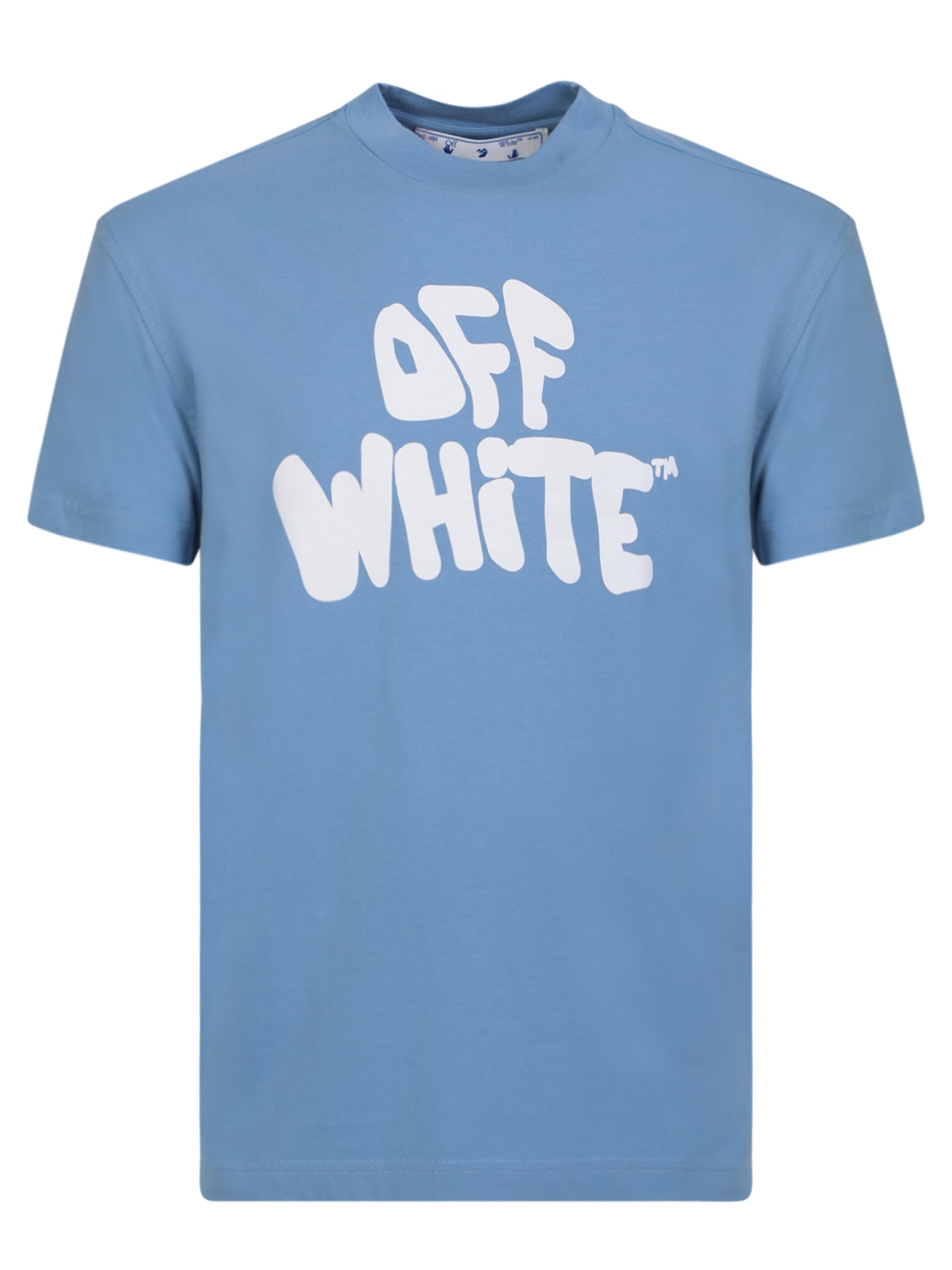 Off-white Light Blue T-shirt With 70s Graffiti Logo In Cotton Woman In Blue