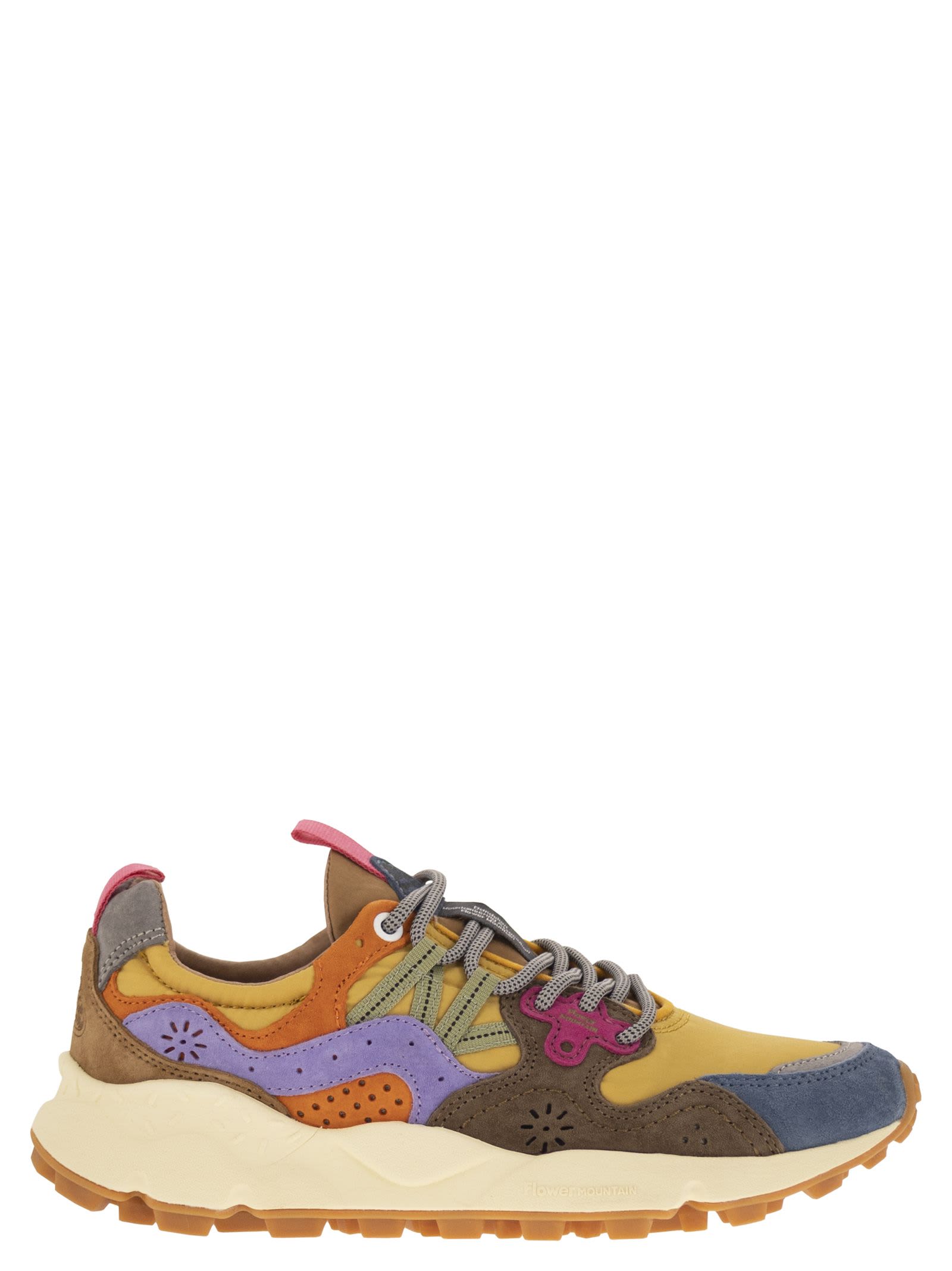 Shop Flower Mountain Yamano 3 - Sneakers In Suede And Technical Fabric In Light Blue/yellow/brown