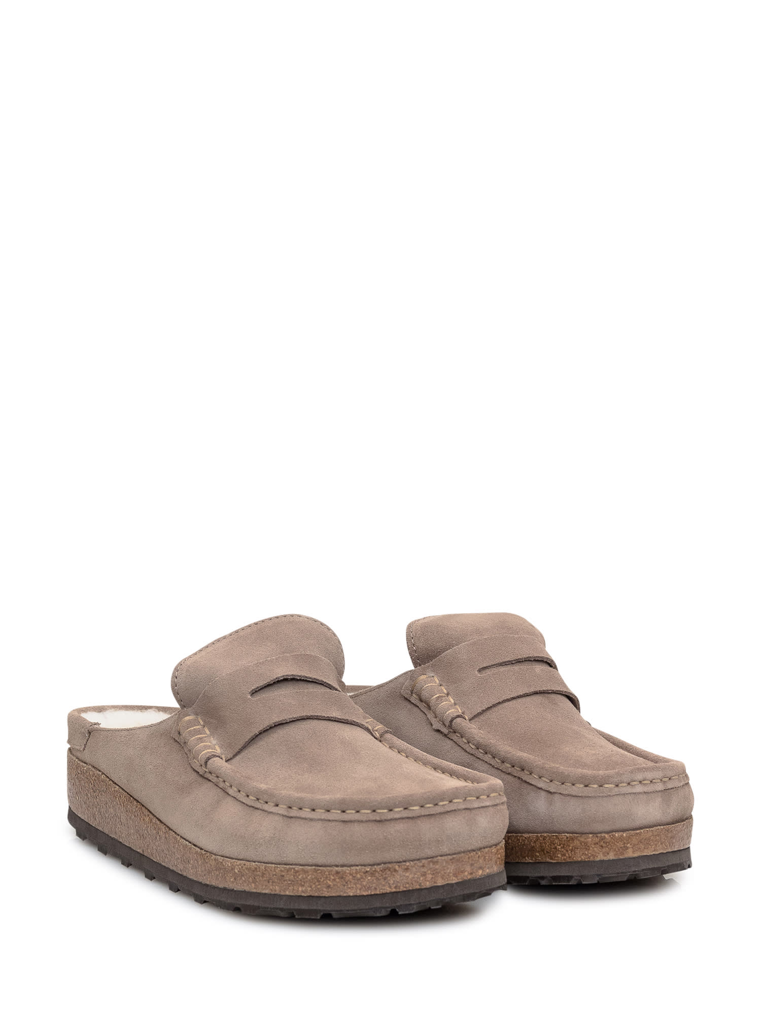 Shop Birkenstock Naples Sandal In Shearling Taupe