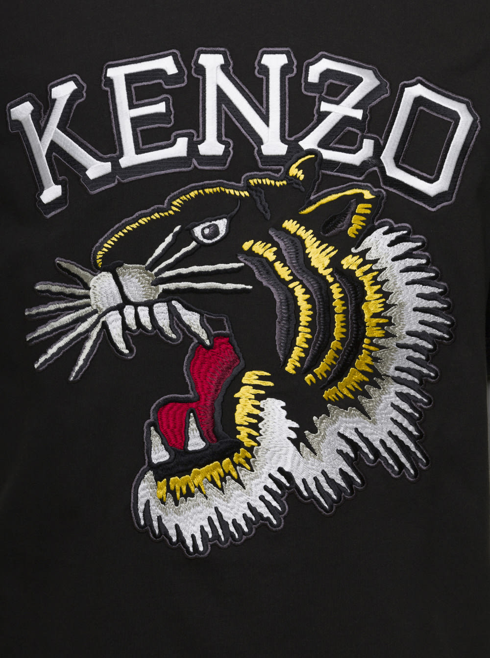 Shop Kenzo Black T-shirt With Tiger Varsity Embroidery In Cotton Man