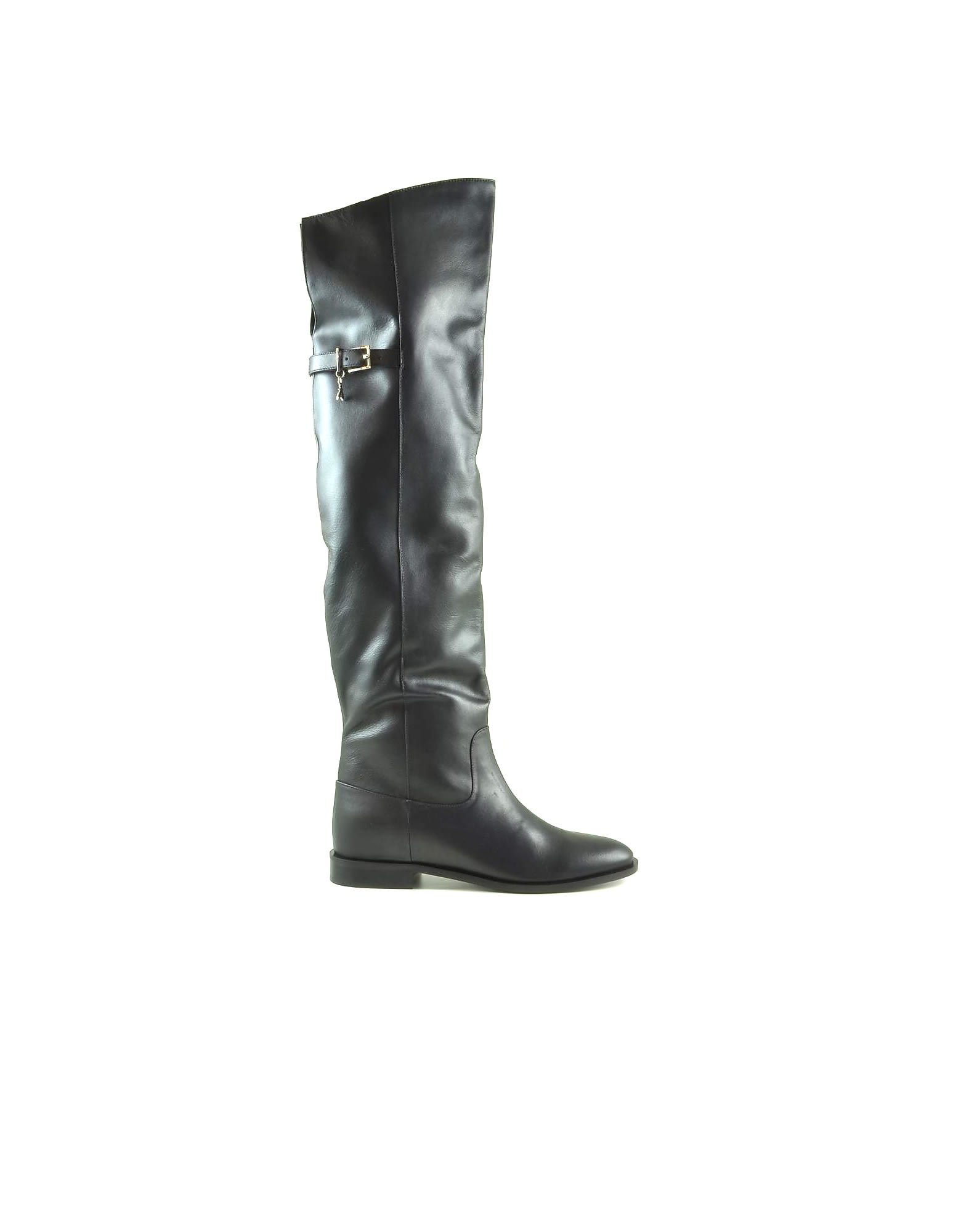 Patrizia Pepe Black Leather Over-the-knee Cuissardes Boots