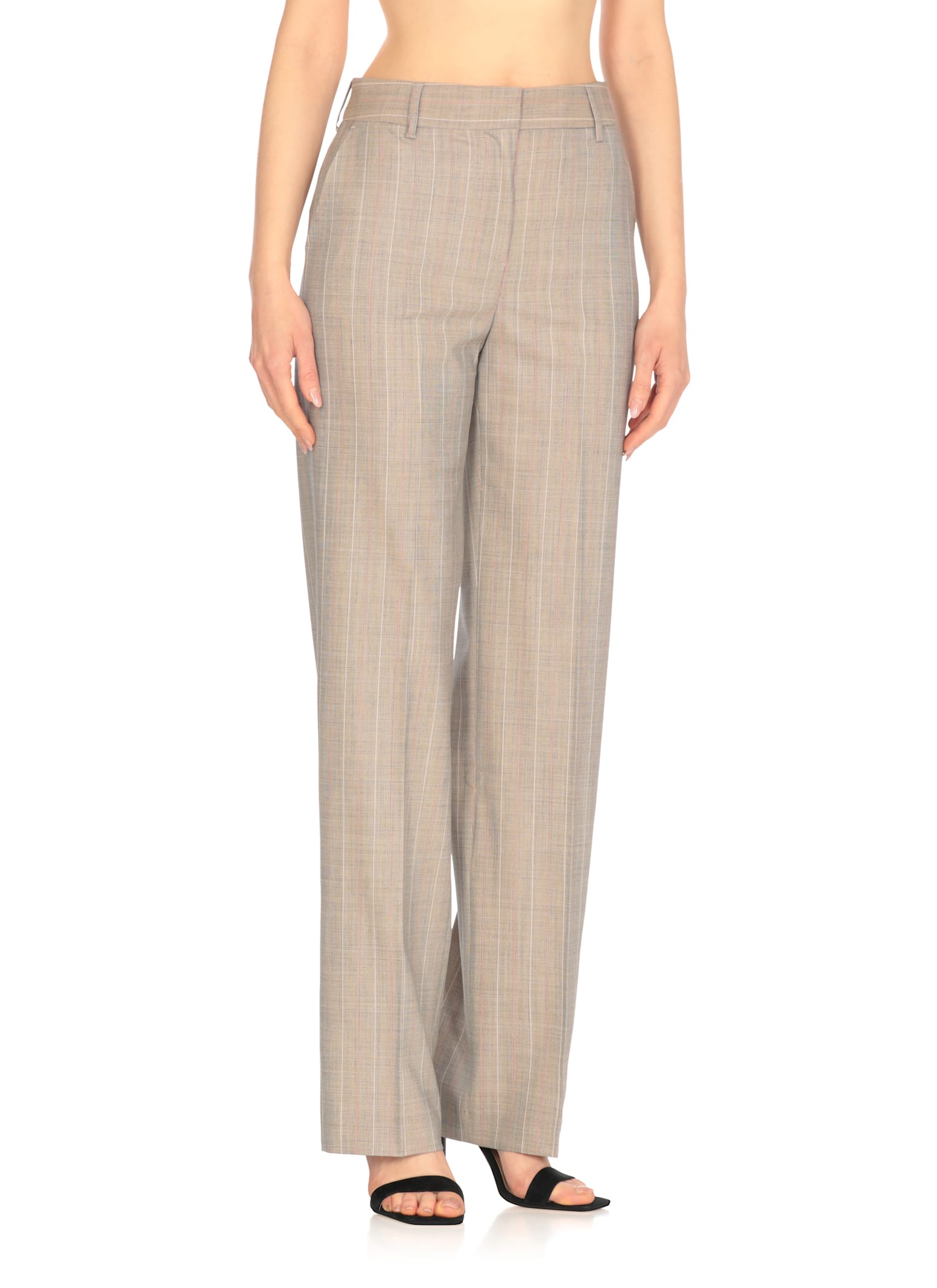 Pt Torino Beige Wool Palazzo Pants With Contrasting Striped Pattern