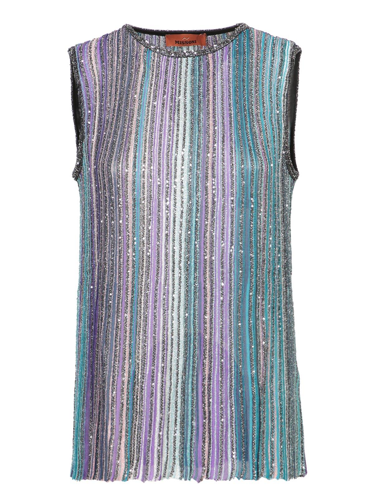 Sleeveless Sequinned Ribbed Top