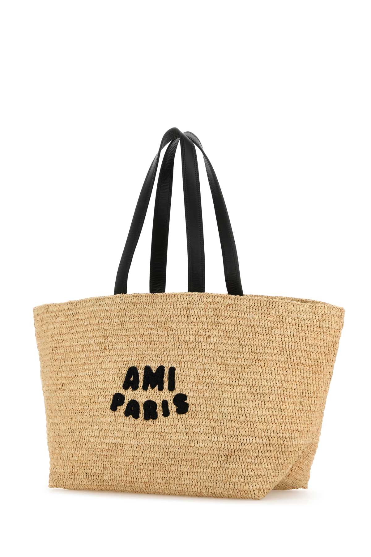 Ami Alexandre Mattiussi Ami Paris Raffia Tote Bag With Logo In Natural