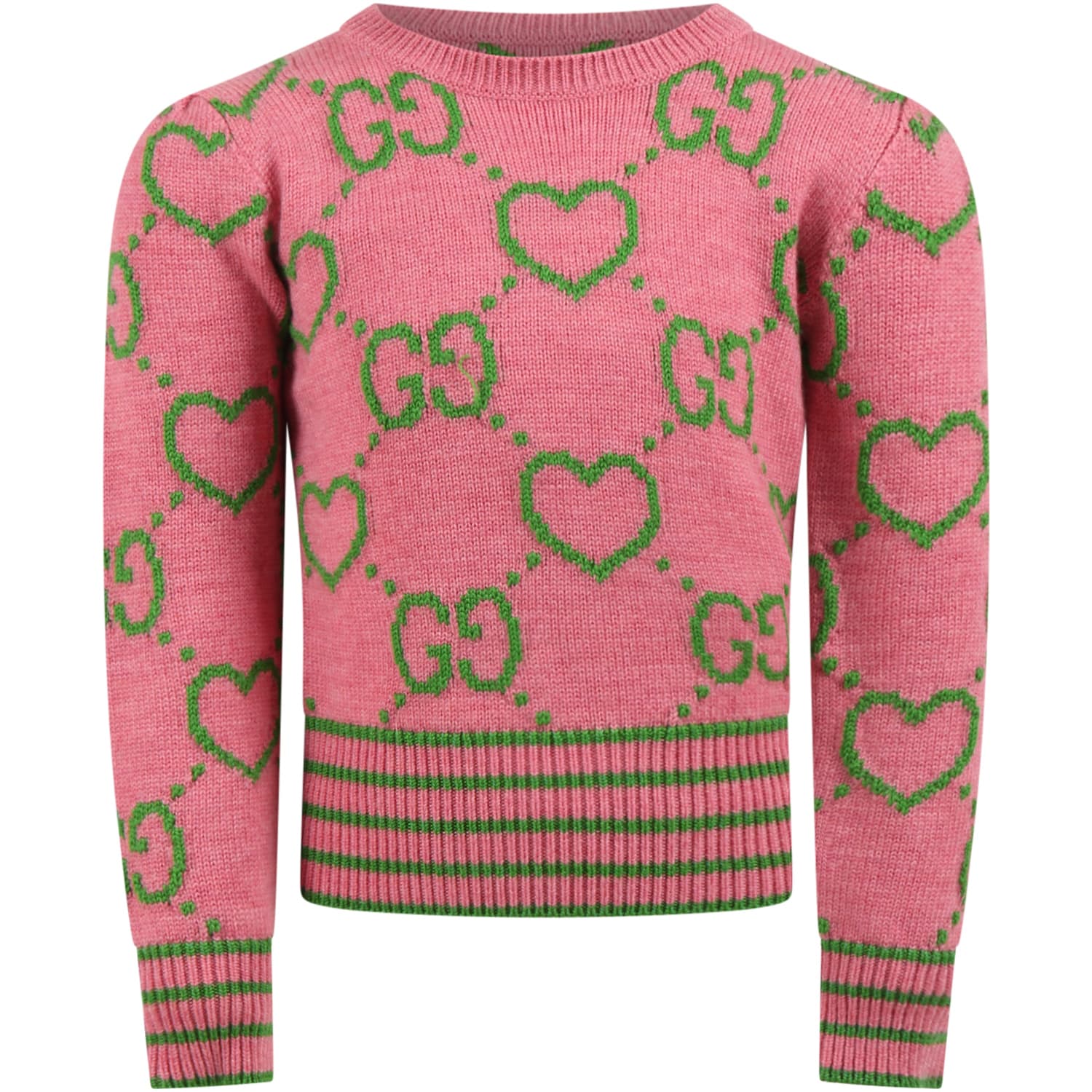 Gucci Pink Sweater For Girl With Iconic Green Gg