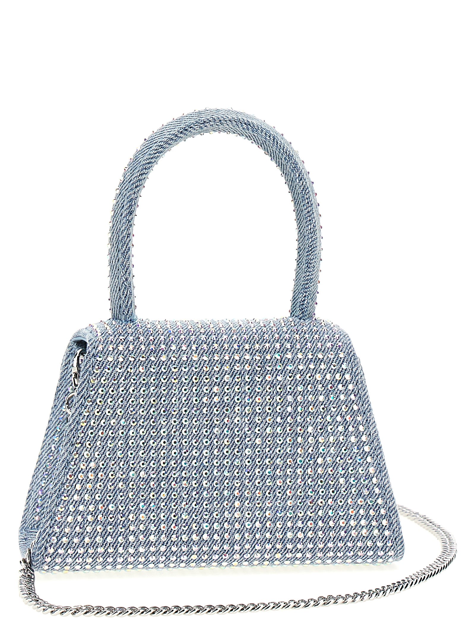 Shop Self-portrait Blue Rhinestone Denim Micro Handbag In Light Blue