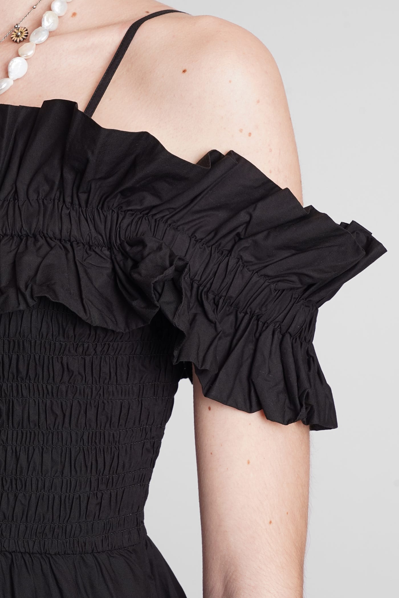 Shop Ganni Dress In Black Cotton
