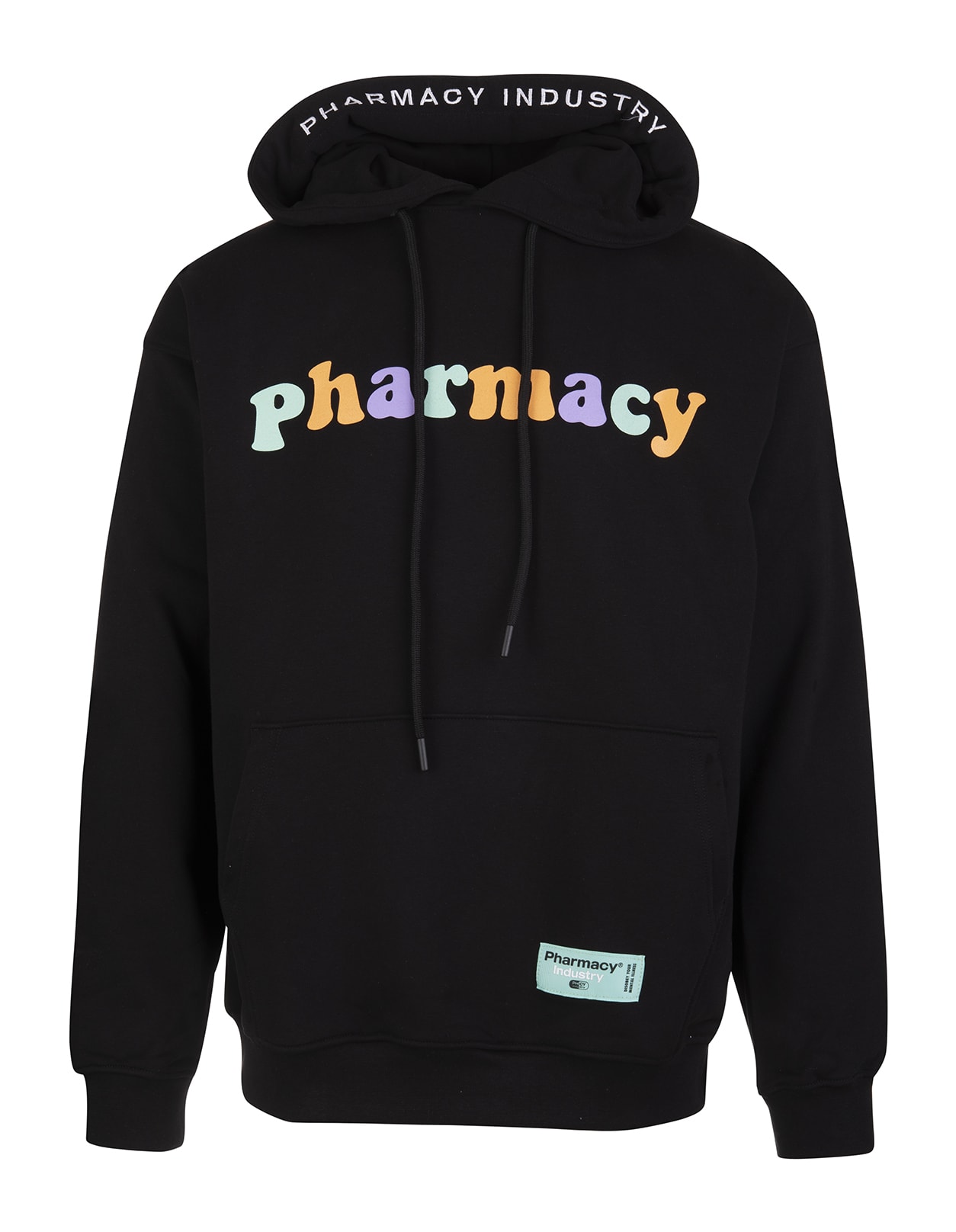 Pharmacy Industry Man Black Hoodie With Multicolored Pharmacy Print