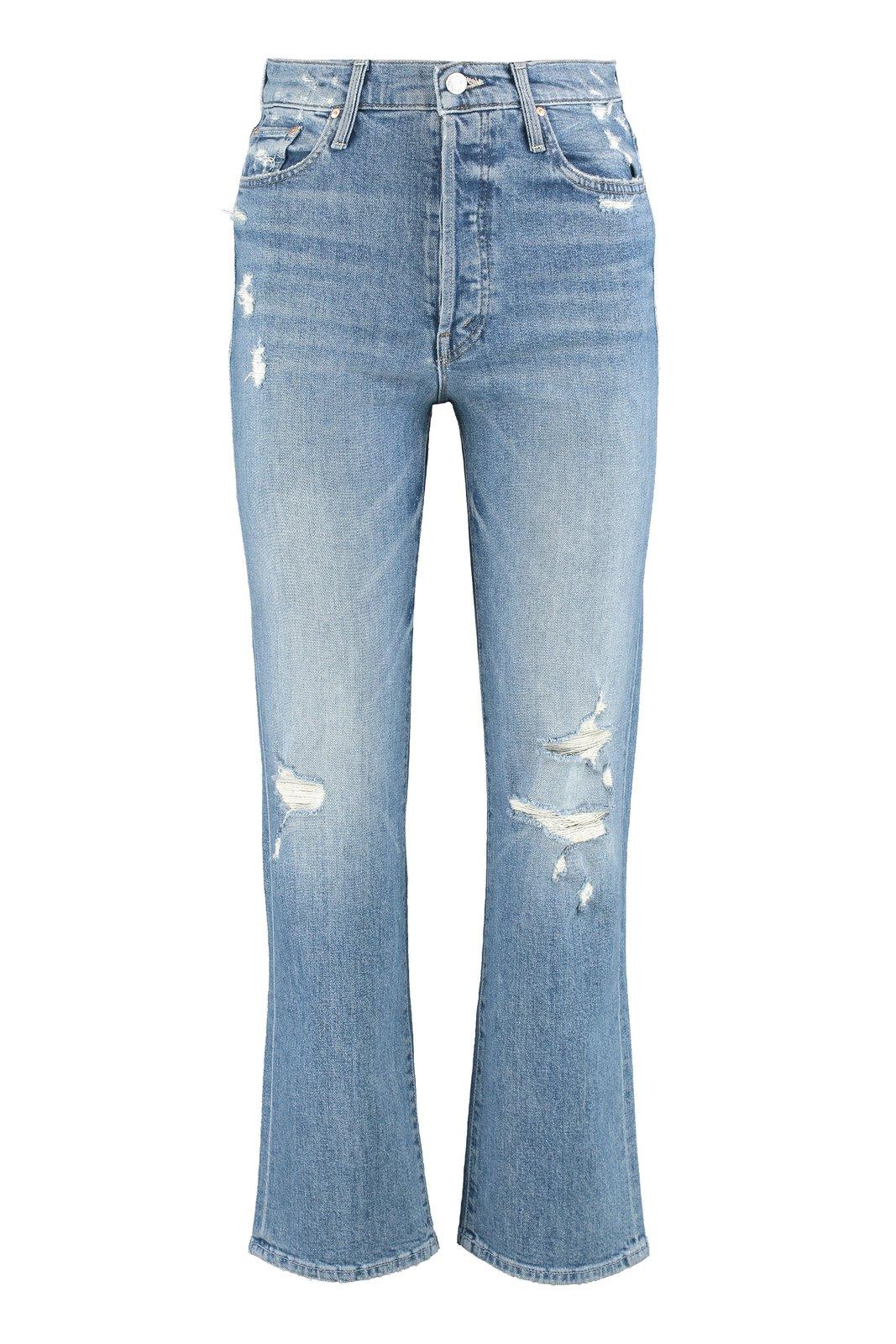 Shop Mother Distressed Straight Leg Jeans In Blu