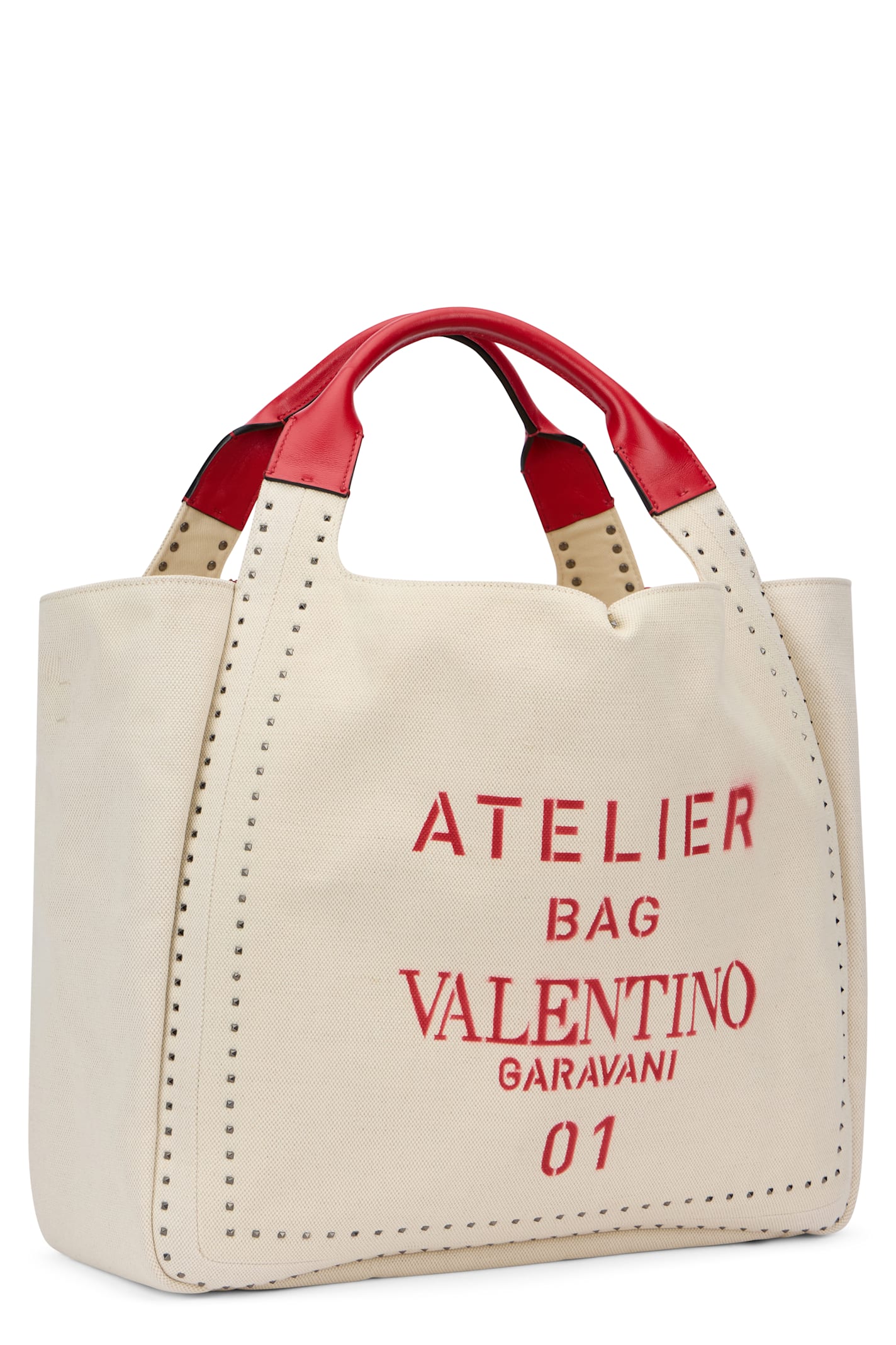 Valentino Elegant Beige Tote Bag With Red Details In White