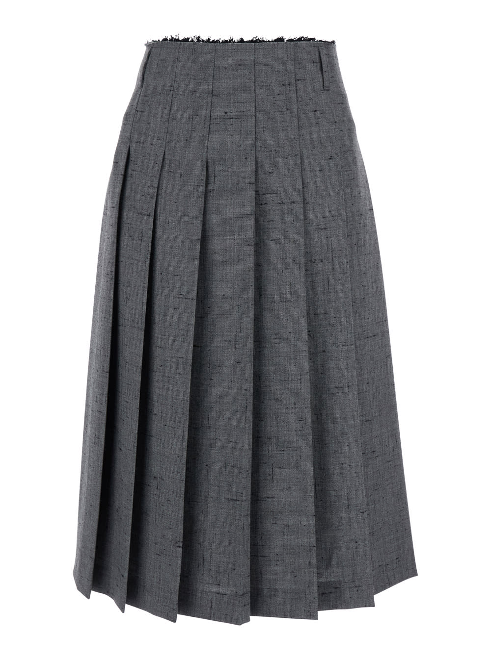 Tela Pleated Frayed-edge Midi Skirt In Gray