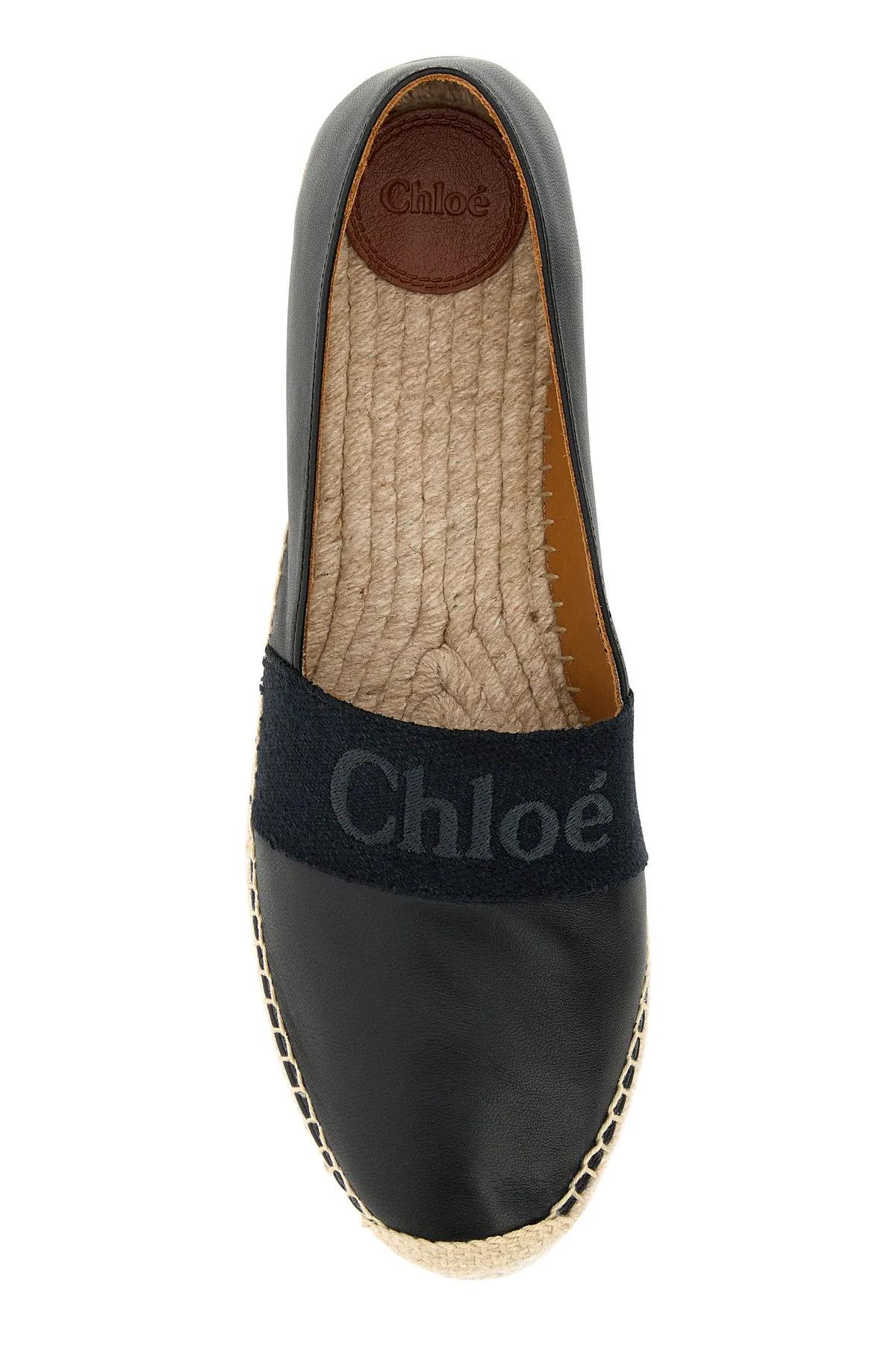 Shop Chloé Black Leather Woody Espadrilles