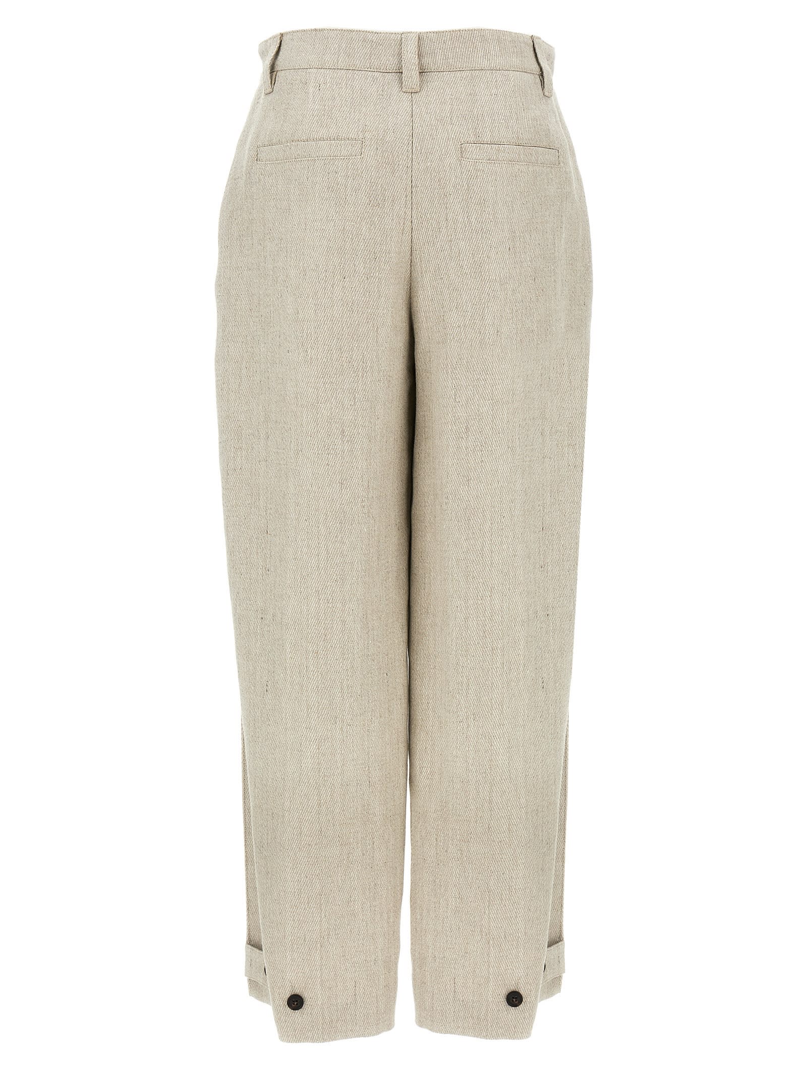 Brunello Cucinelli Linen Trousers With Belt Loops And Pockets In Beige