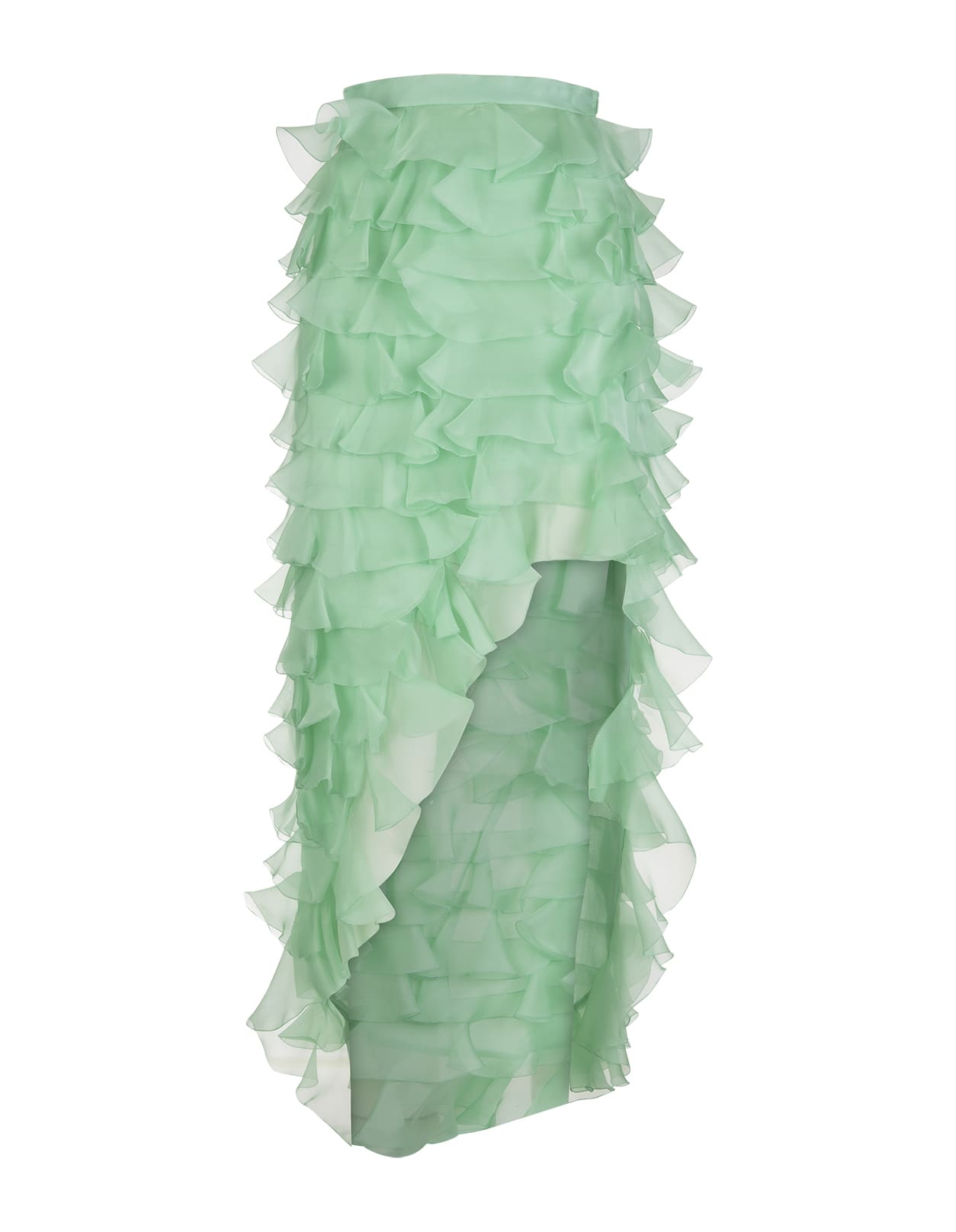 Giambattista Valli Mint Green Silk Organza Midi Skirt With Ruffles
