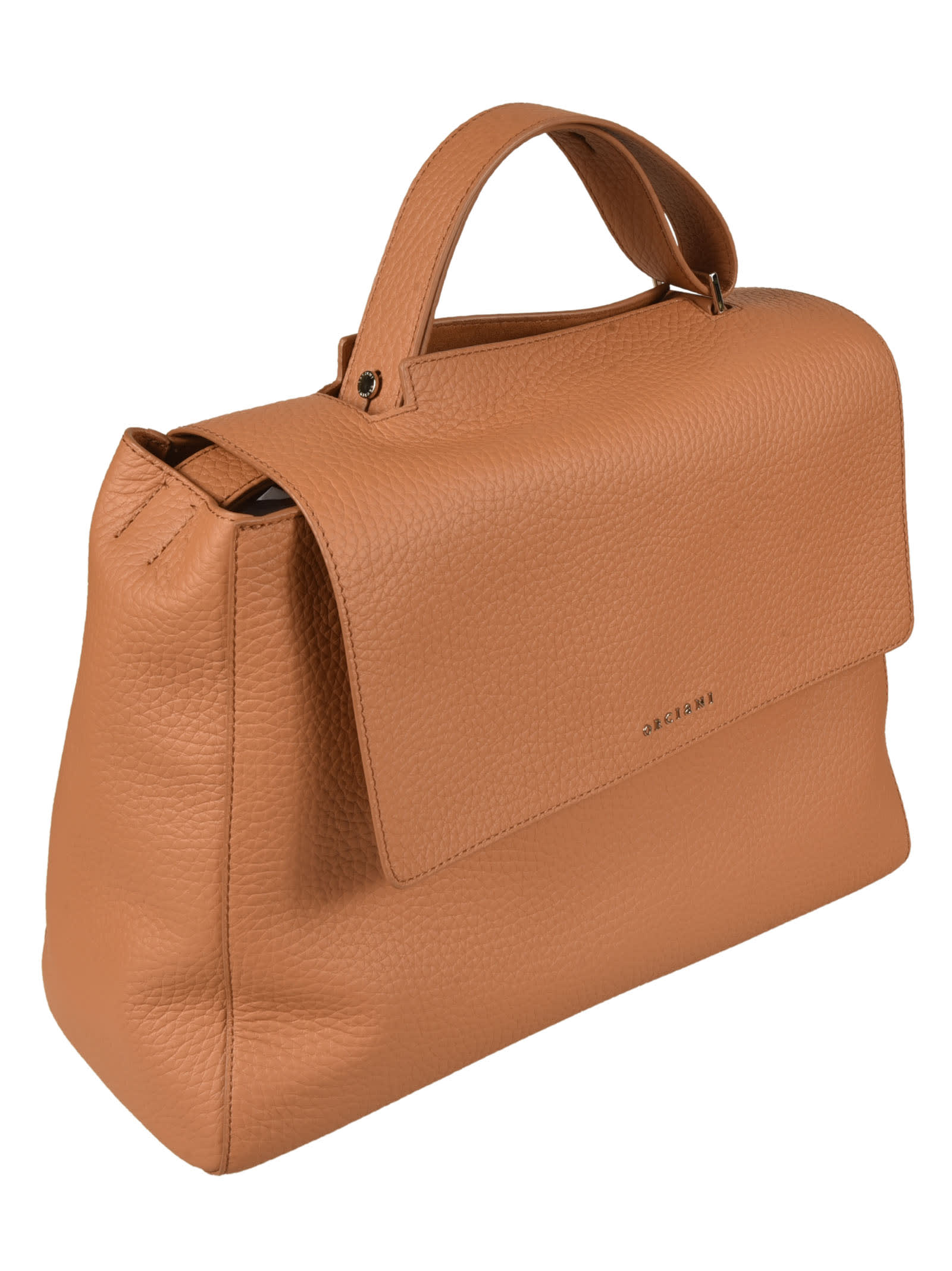 Shop Orciani Logo Flap Shoulder Bag  In Almond