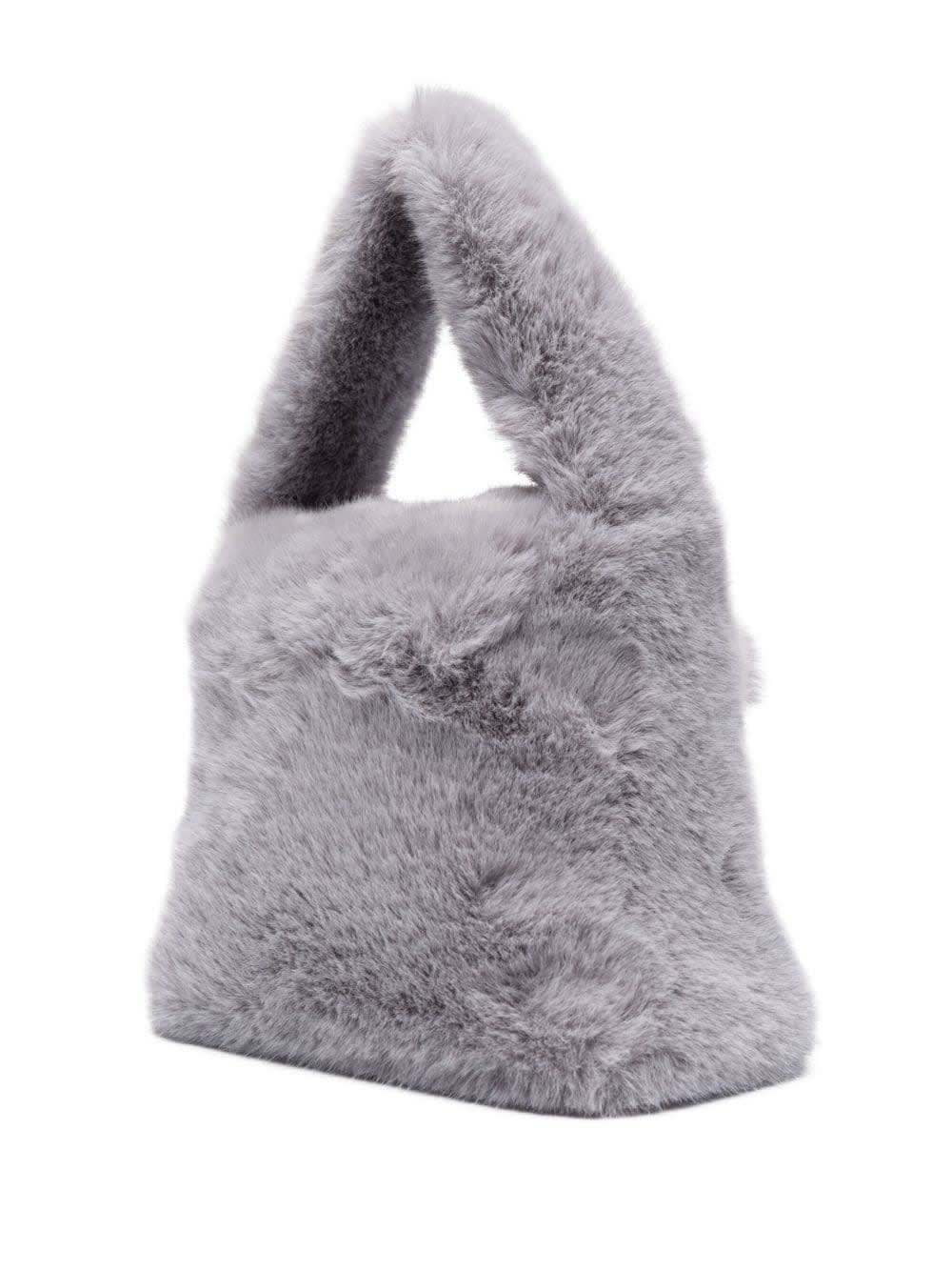 Shop Blumarine Grey Faux Fur Mini Bag With Flap And Logo