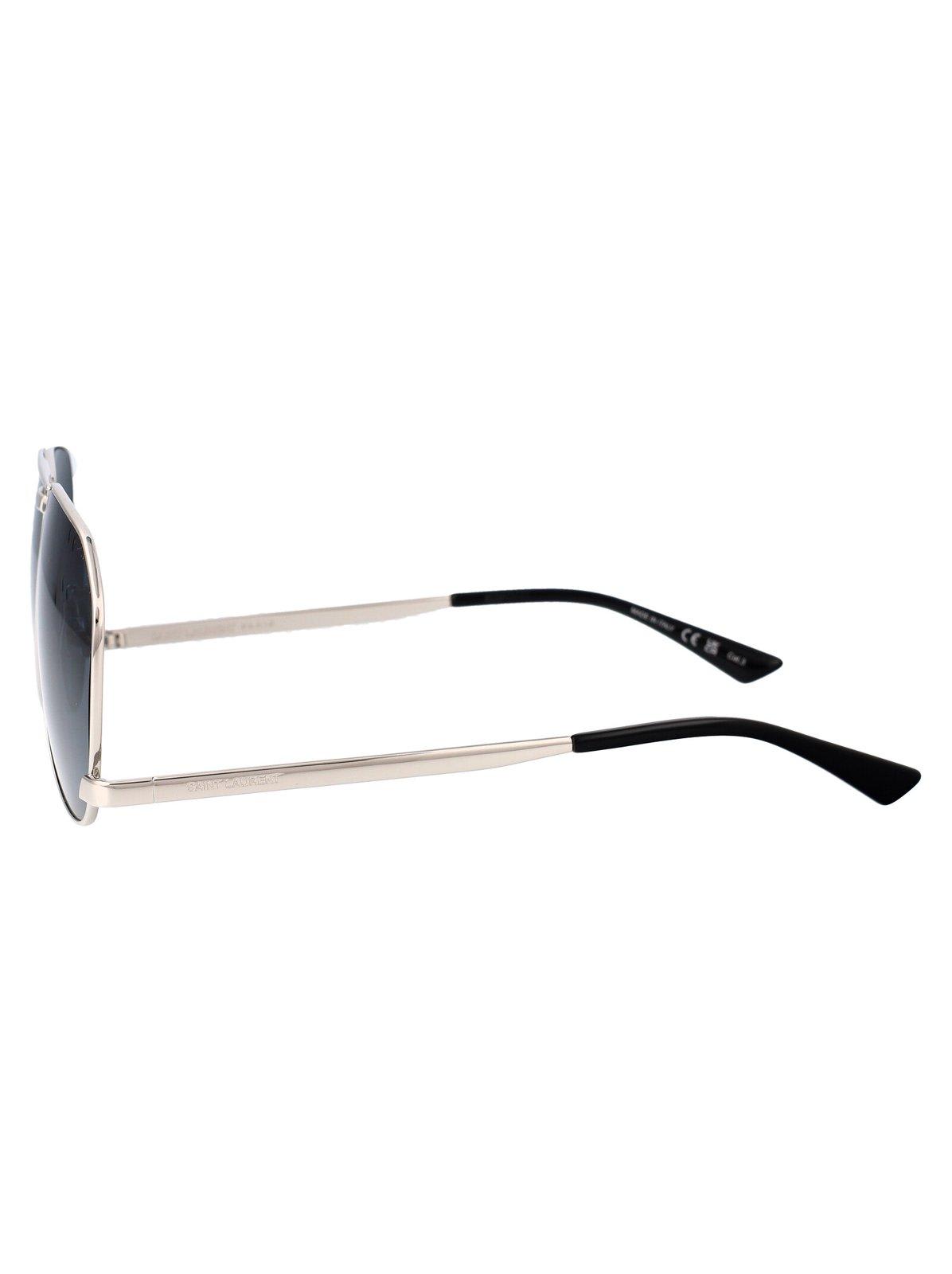 Shop Saint Laurent Aviator Sunglasses In 003 Silver Silver Blue