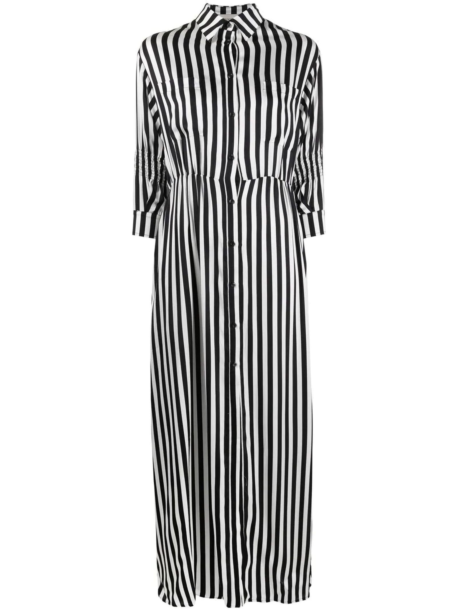 Laneus White Black Stripe Print Shirt Dress