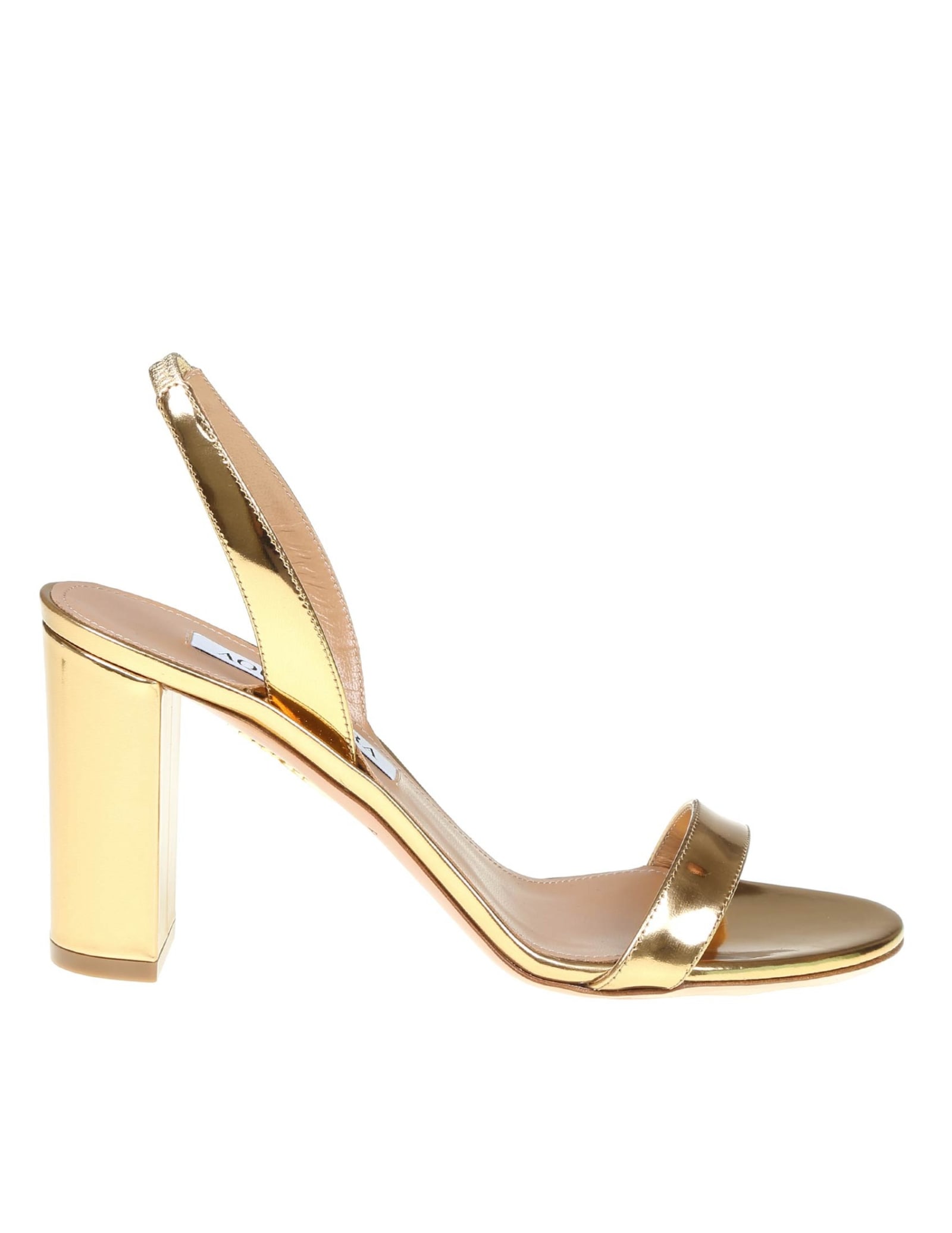 Shop Aquazzura So Nude Sandal In Mirror Effect Leather In Soft Gold