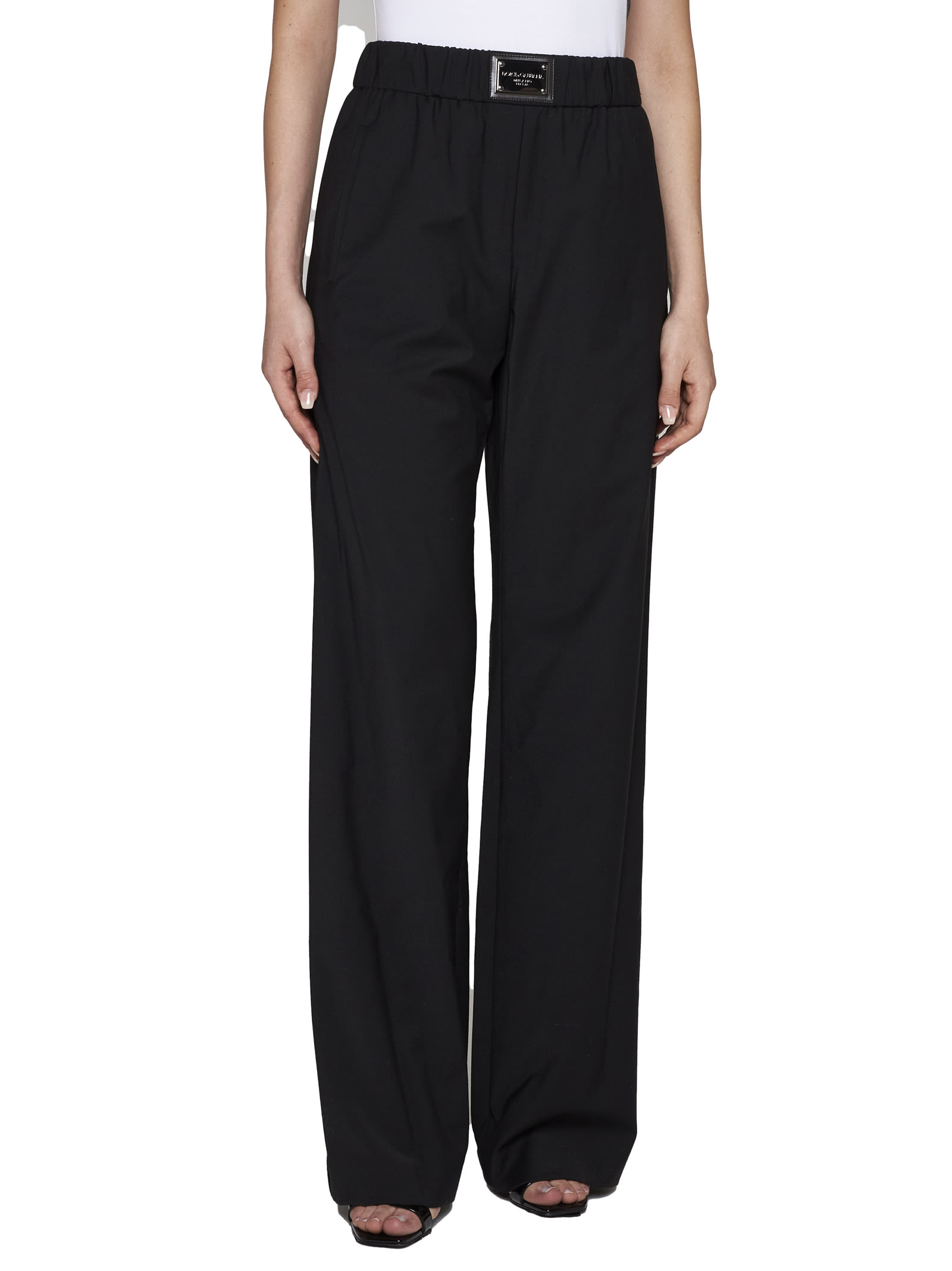 Dolce & Gabbana Black Wool Flared Trousers In Nero