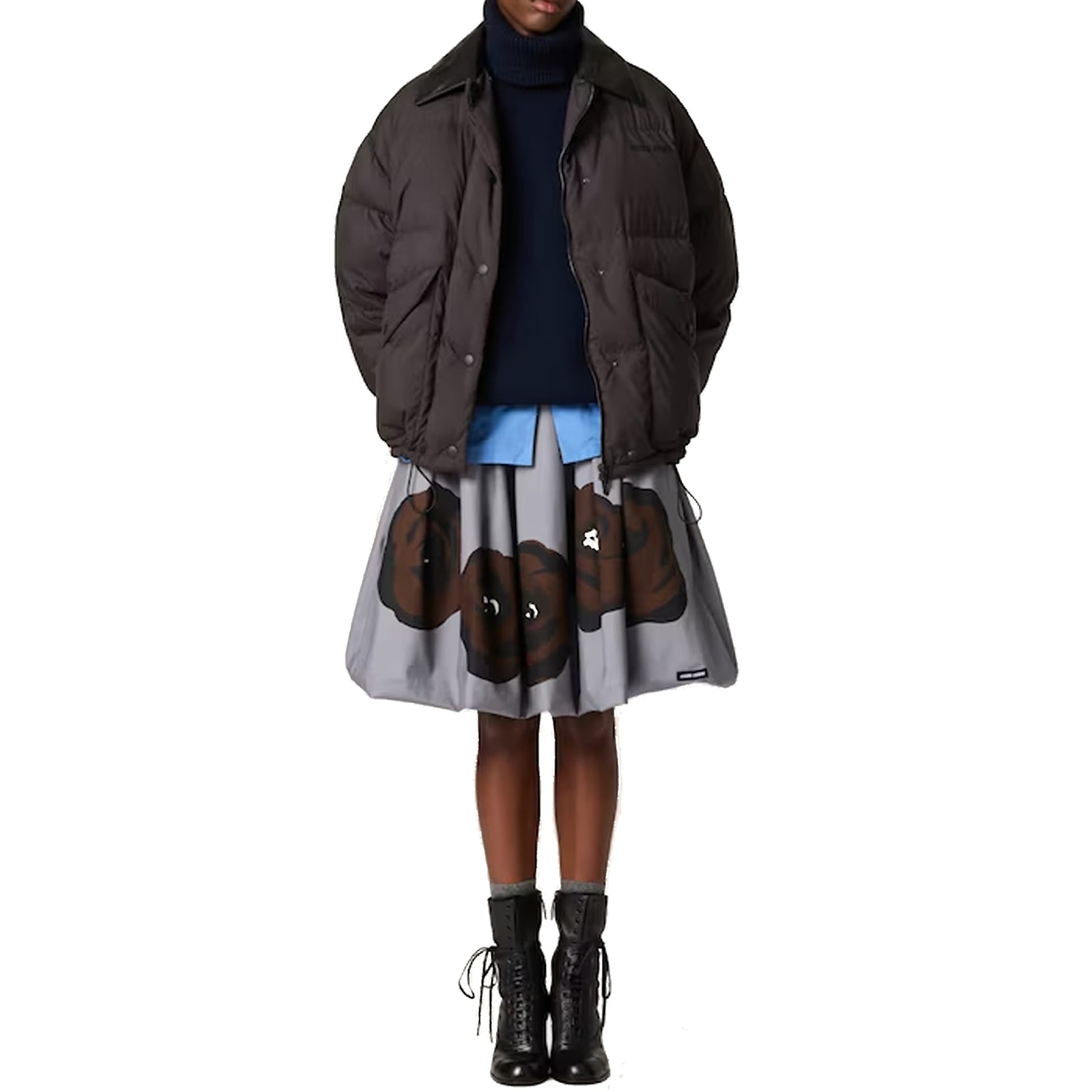 Miu Miu Oversized Shetland Wool Turtleneck Cashmere Sweater In Blue