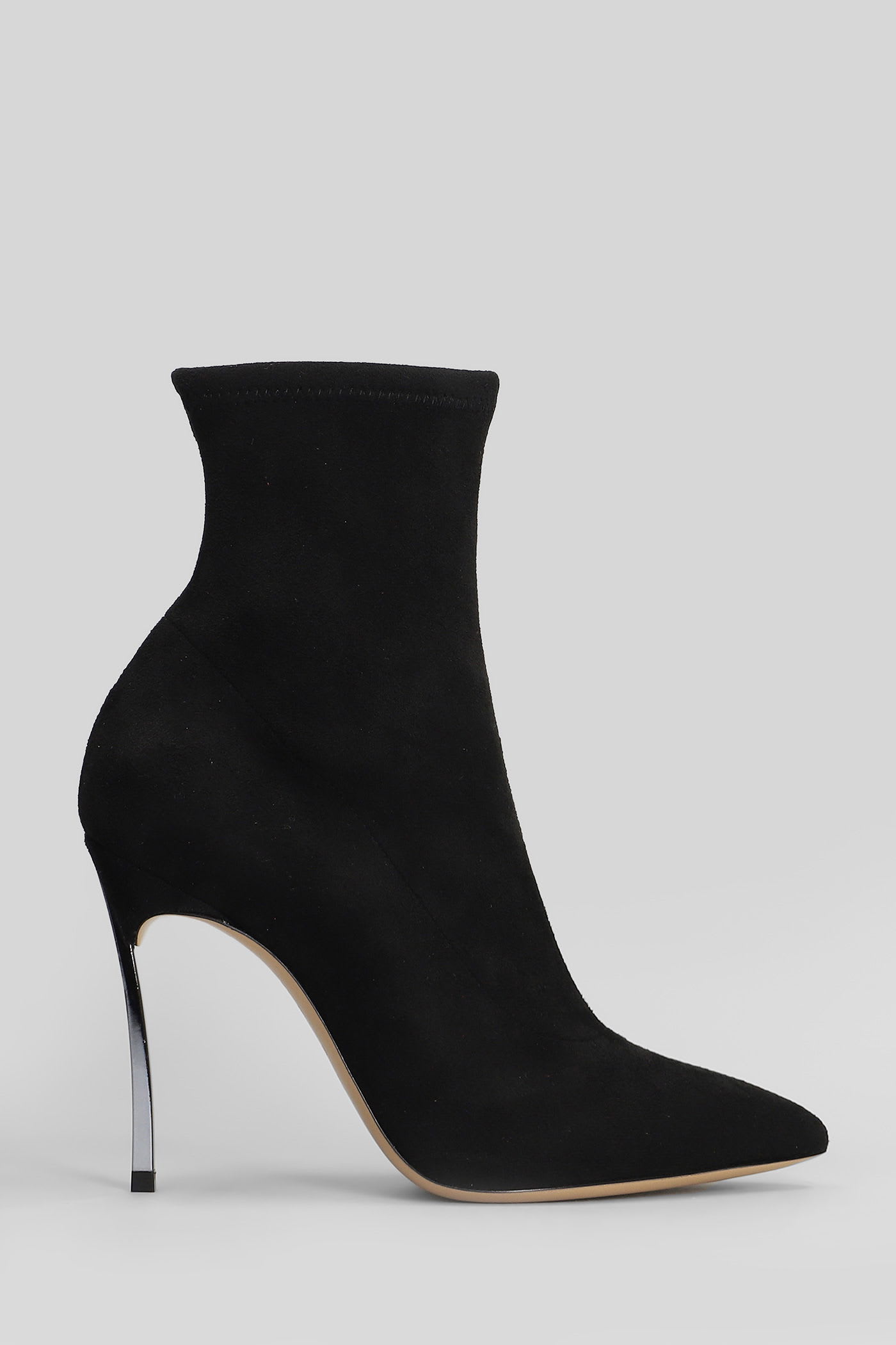 Casadei Blade Stretch High Heels Ankle Boots In Black Suede In Black