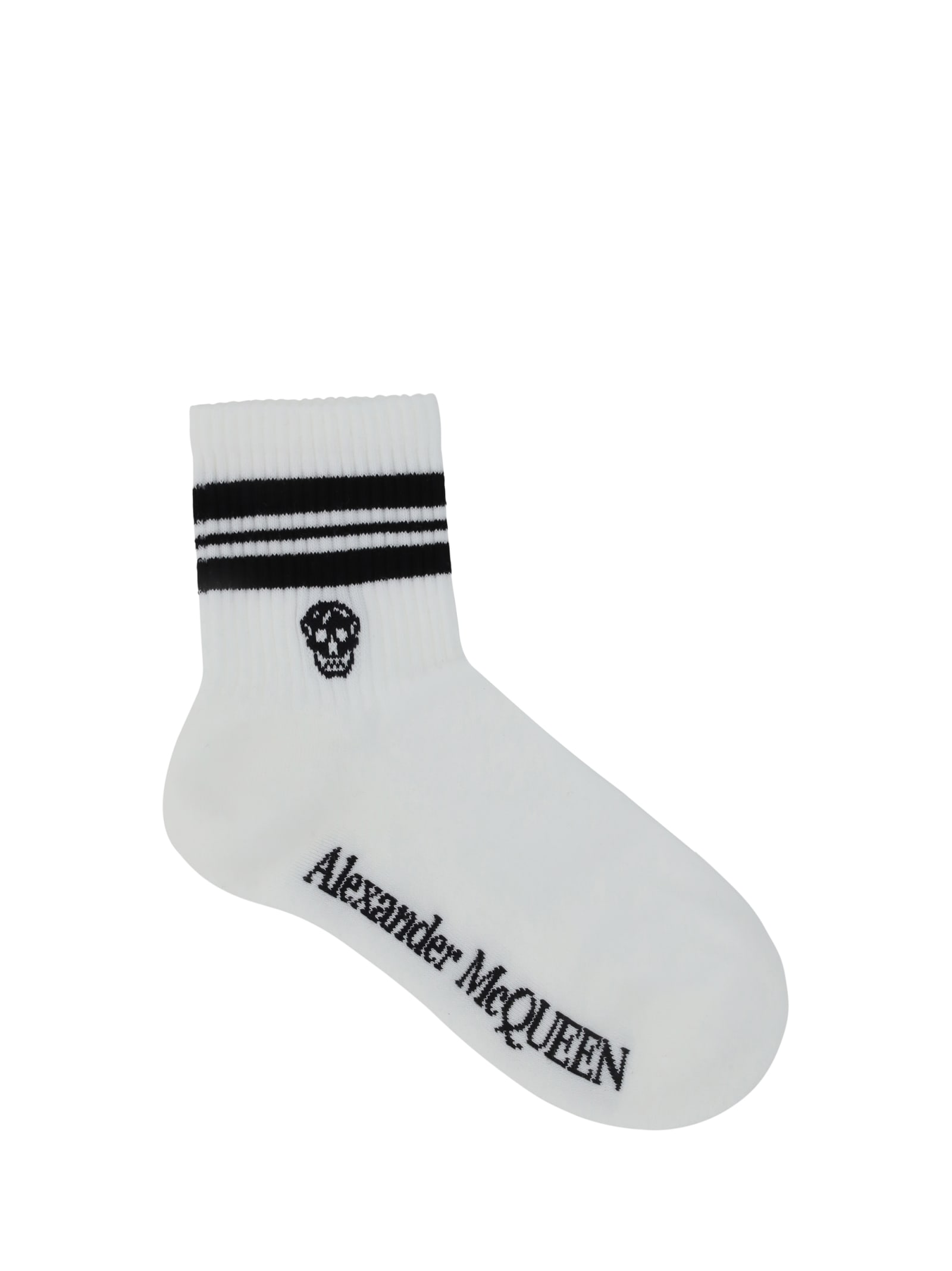 Alexander Mcqueen Skull Socks In White/black